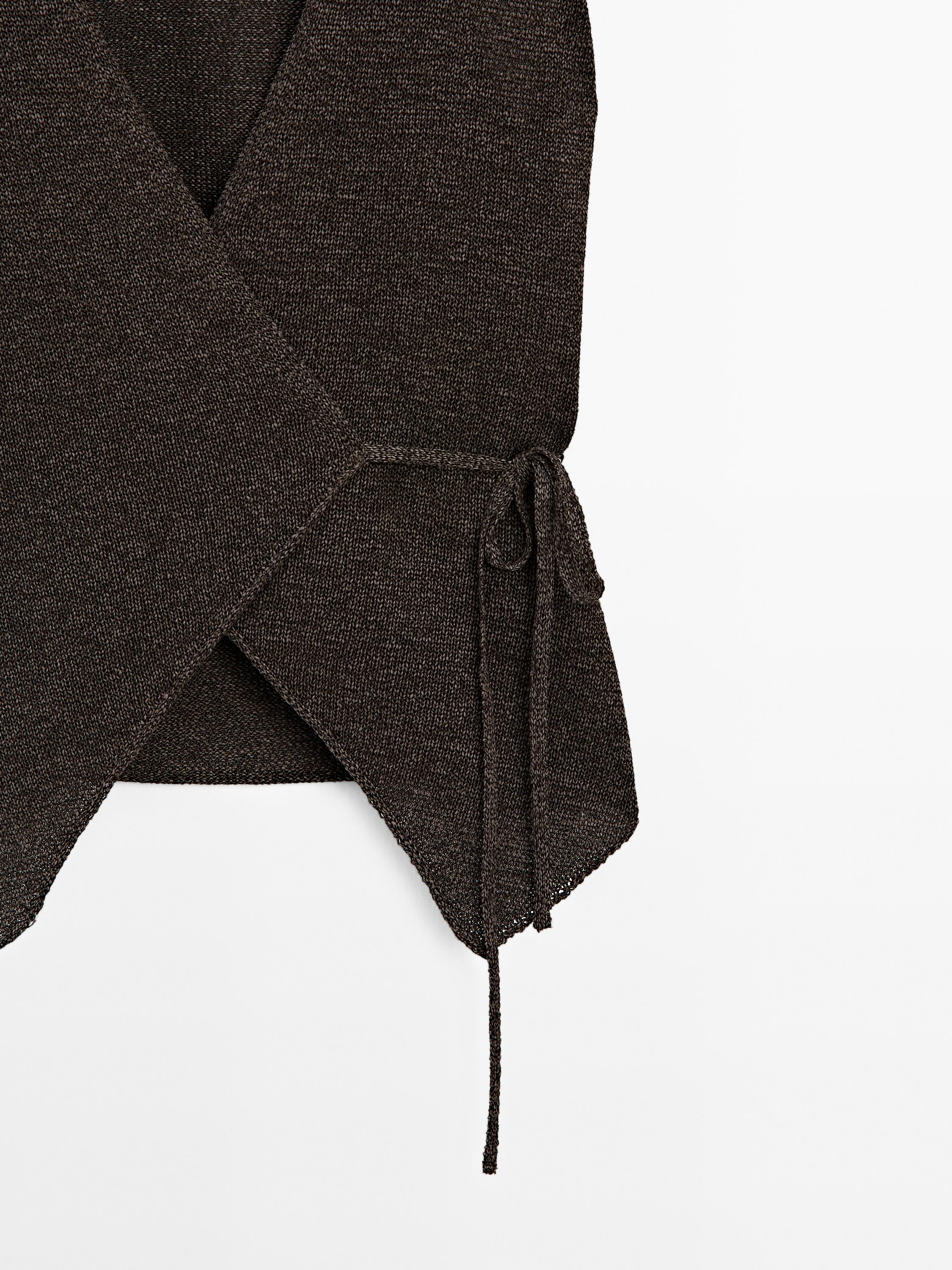 Knit crossover waistcoat with drawstring