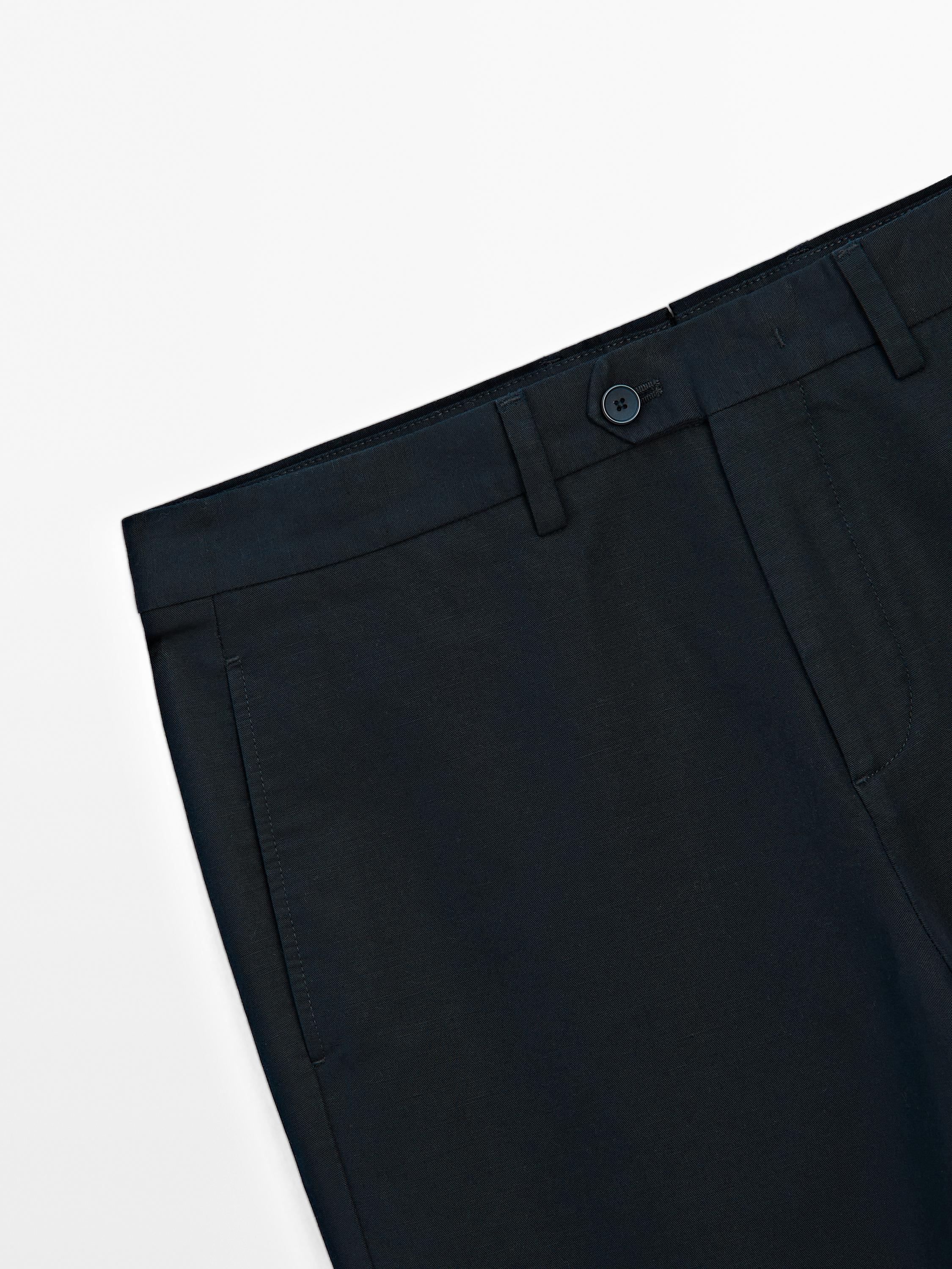 Cotton blend tapered fit trousers