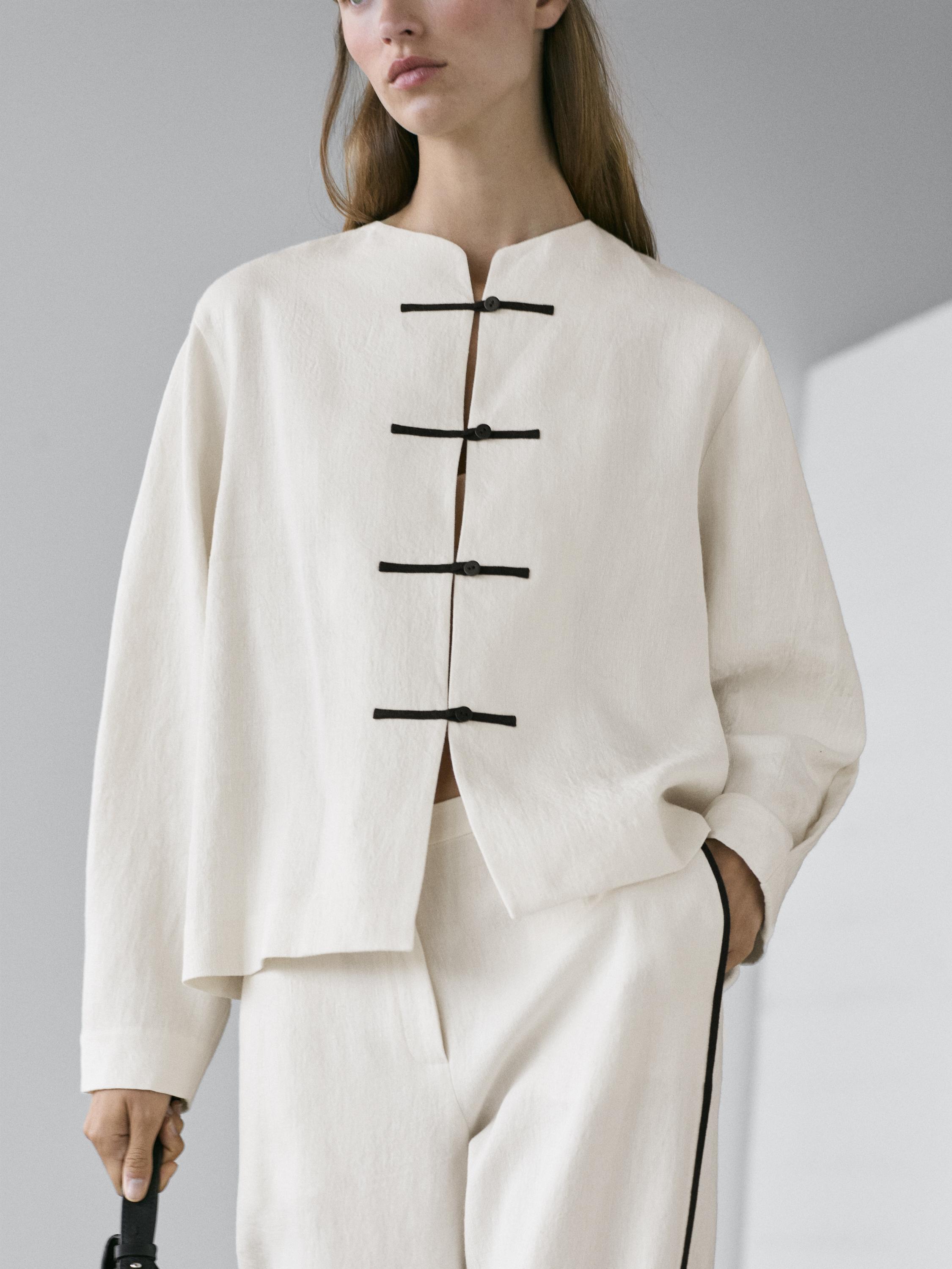 Linen overshirt with button details — CREAM