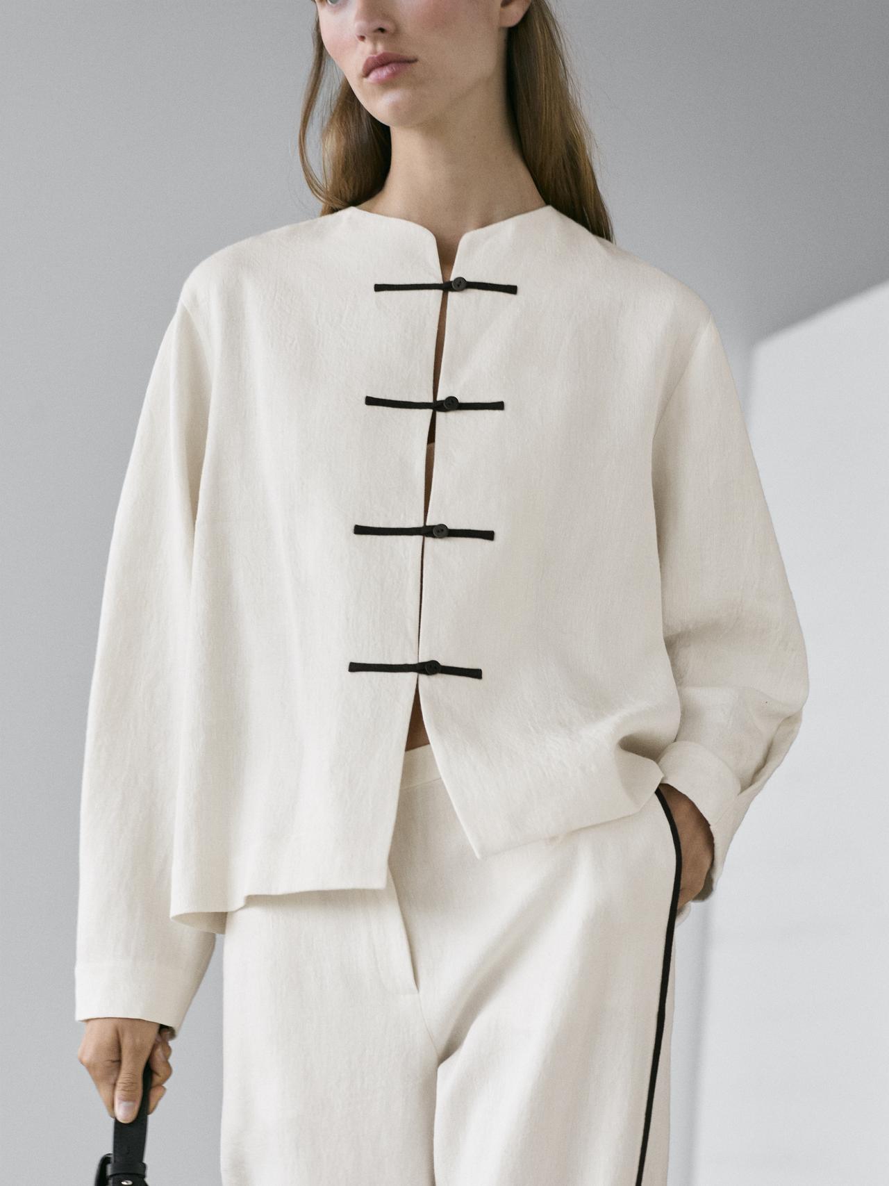 Linen overshirt with button details — CREAM