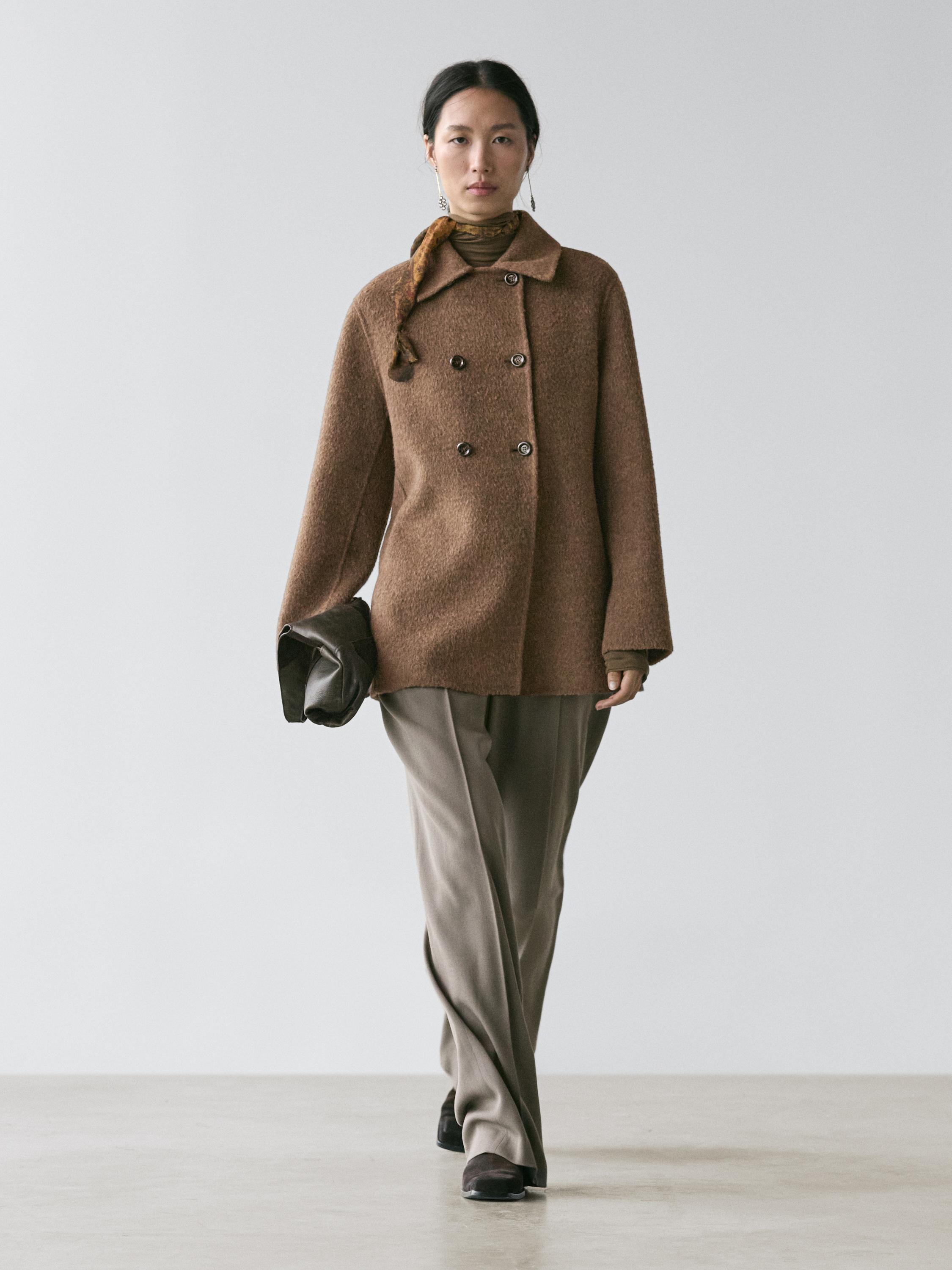 Manteau double boutonnage en laine mélangée