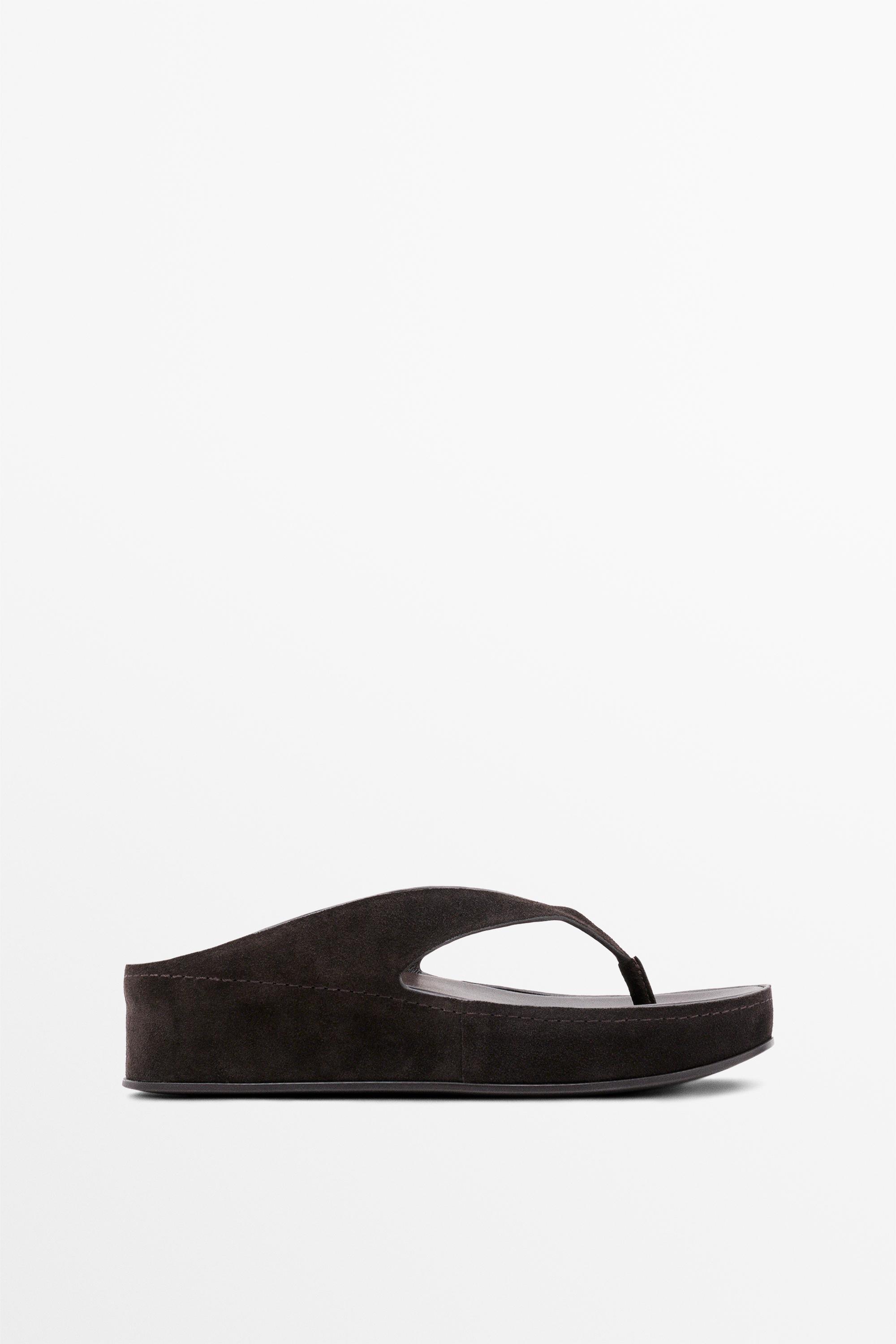 Massimo Dutti Leather Platform Sandals In Brown