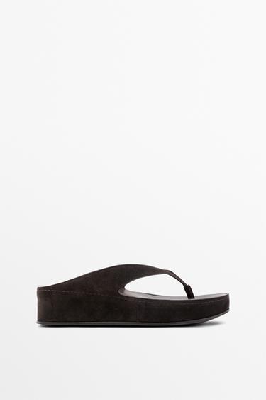 Leather platform sandals — BROWN 3