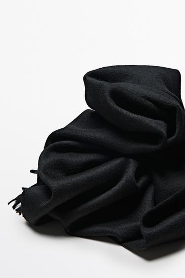 Wool blend scarf with fringing — BLACK 4