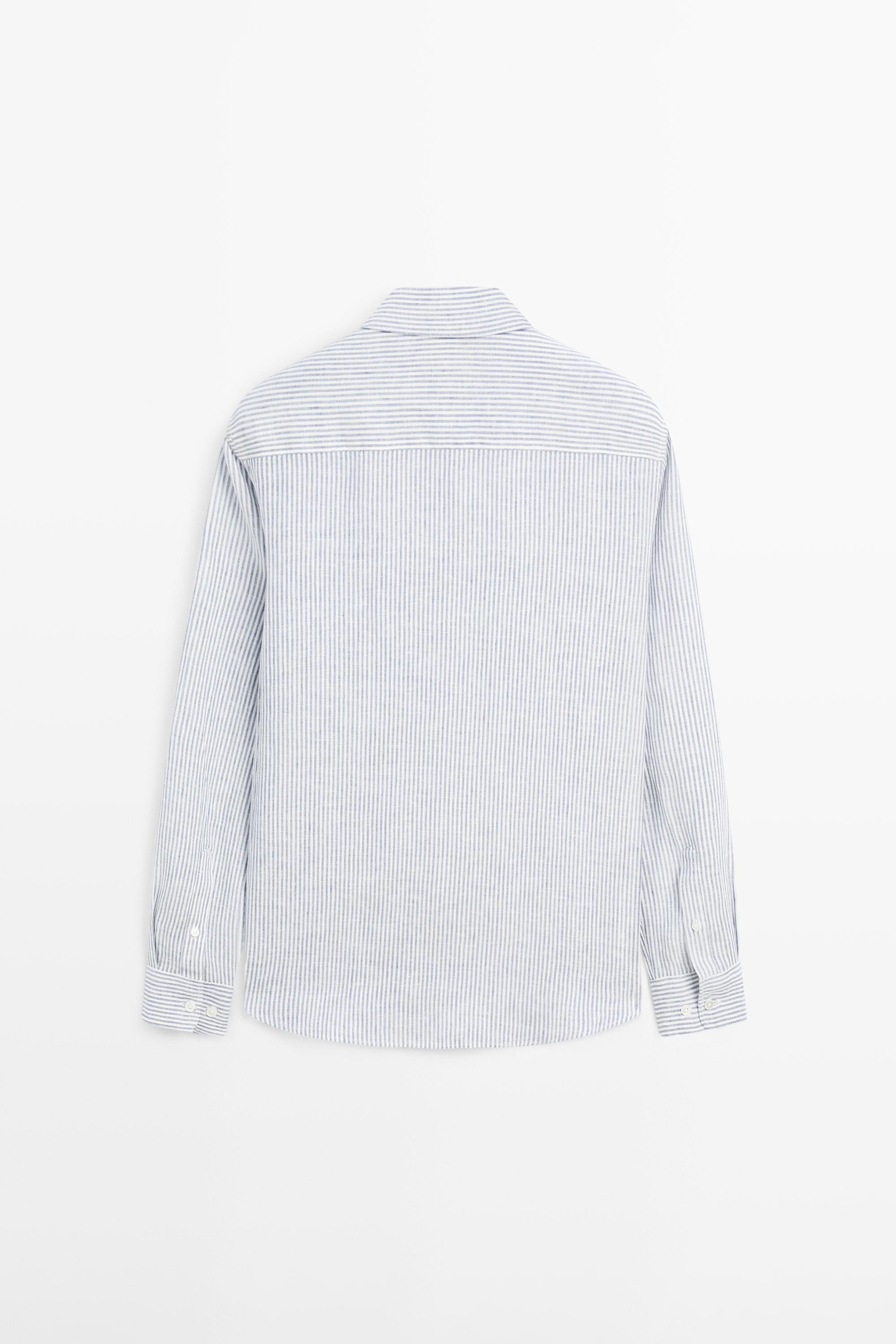 Striped slim fit linen shirt — BLUE