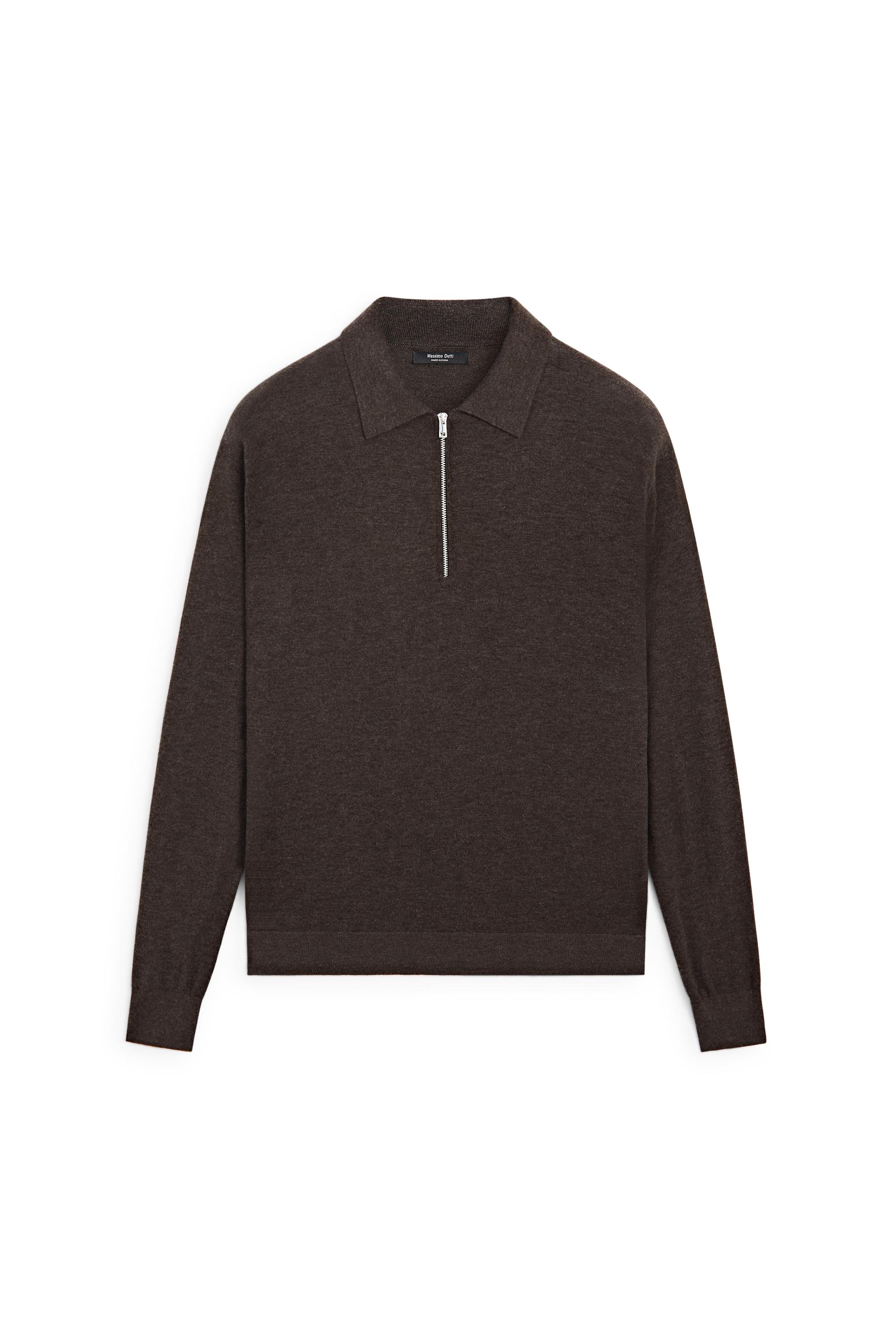 Wool blend quarter-zip knit sweater — CHOCOLATE BROWN