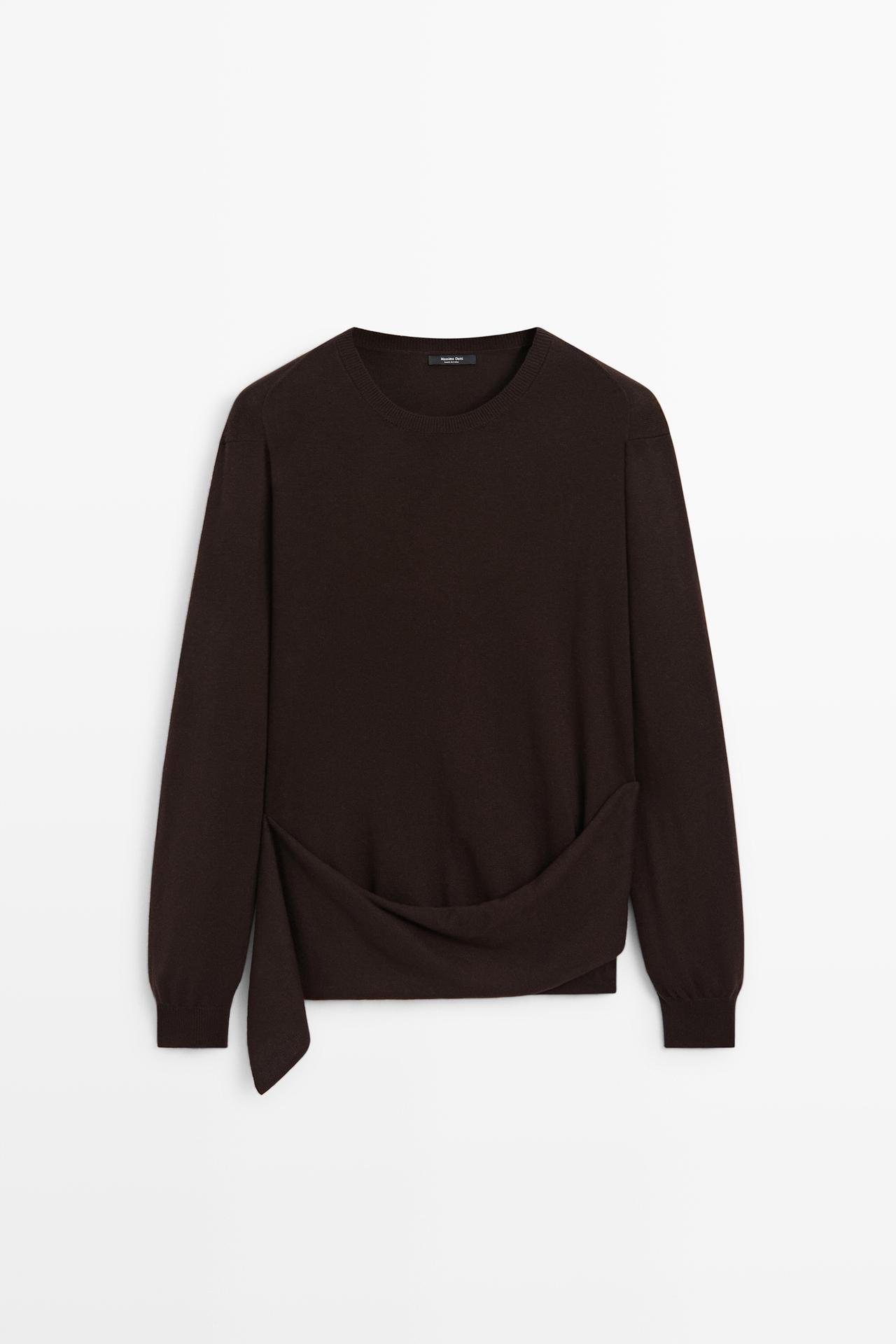 Draped-detail knit sweater — AUBERGINE
