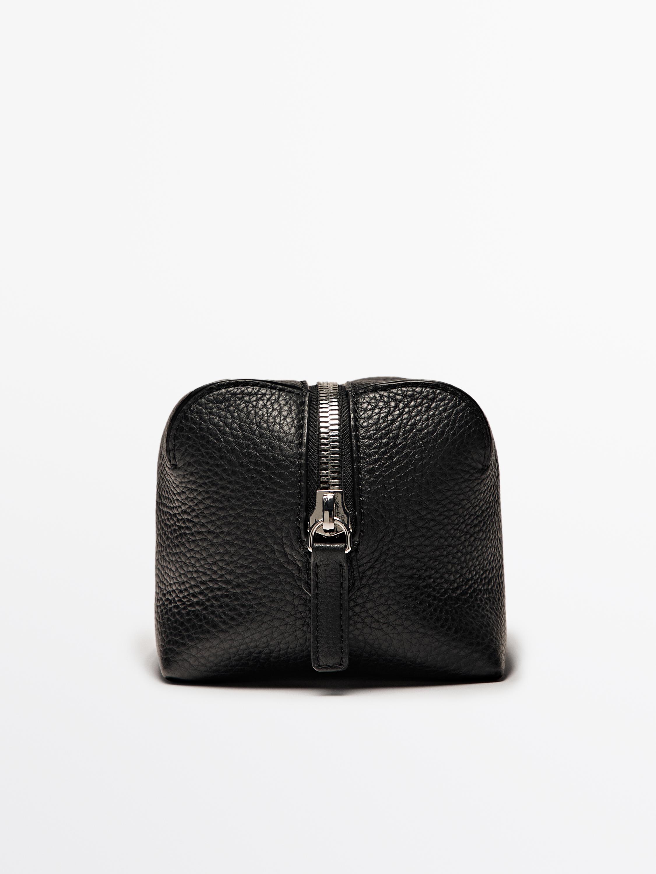 Nappa leather toiletry bag with zip