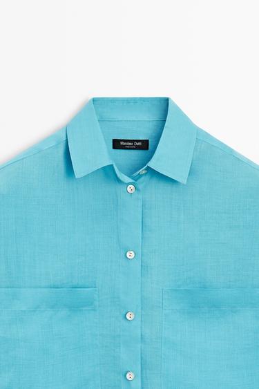 100% ramie flowing pocket shirt — TURQUOISE 9