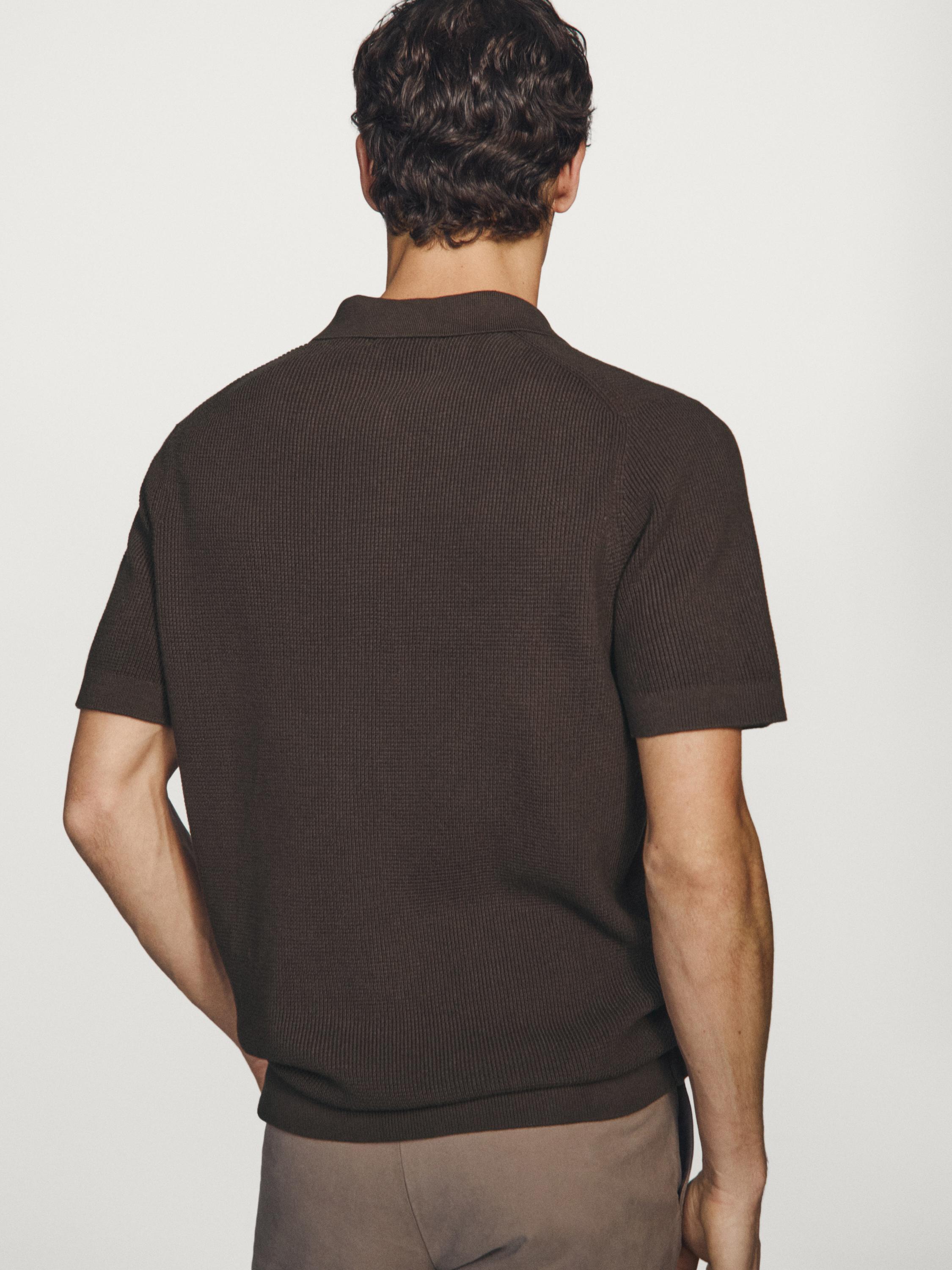 Textured cotton knit polo shirt — BROWN MARL