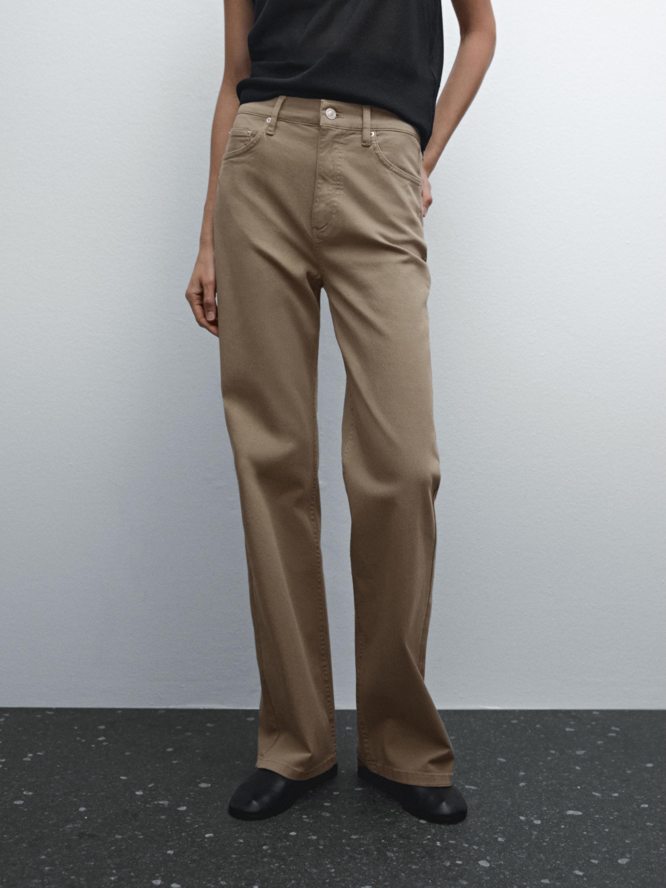 High-waist straight fit denim trousers