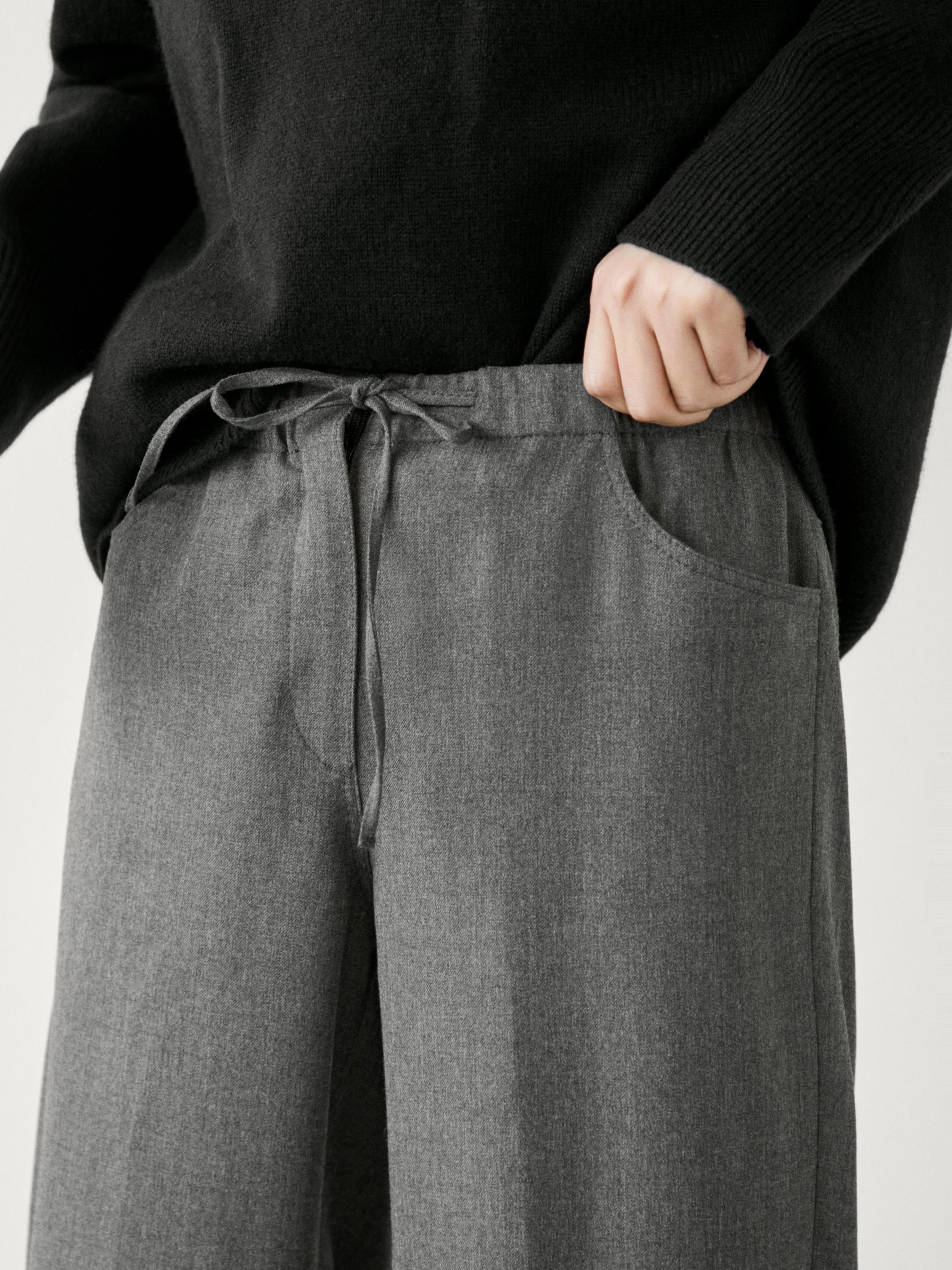 Straight flannel trousers with tie detail