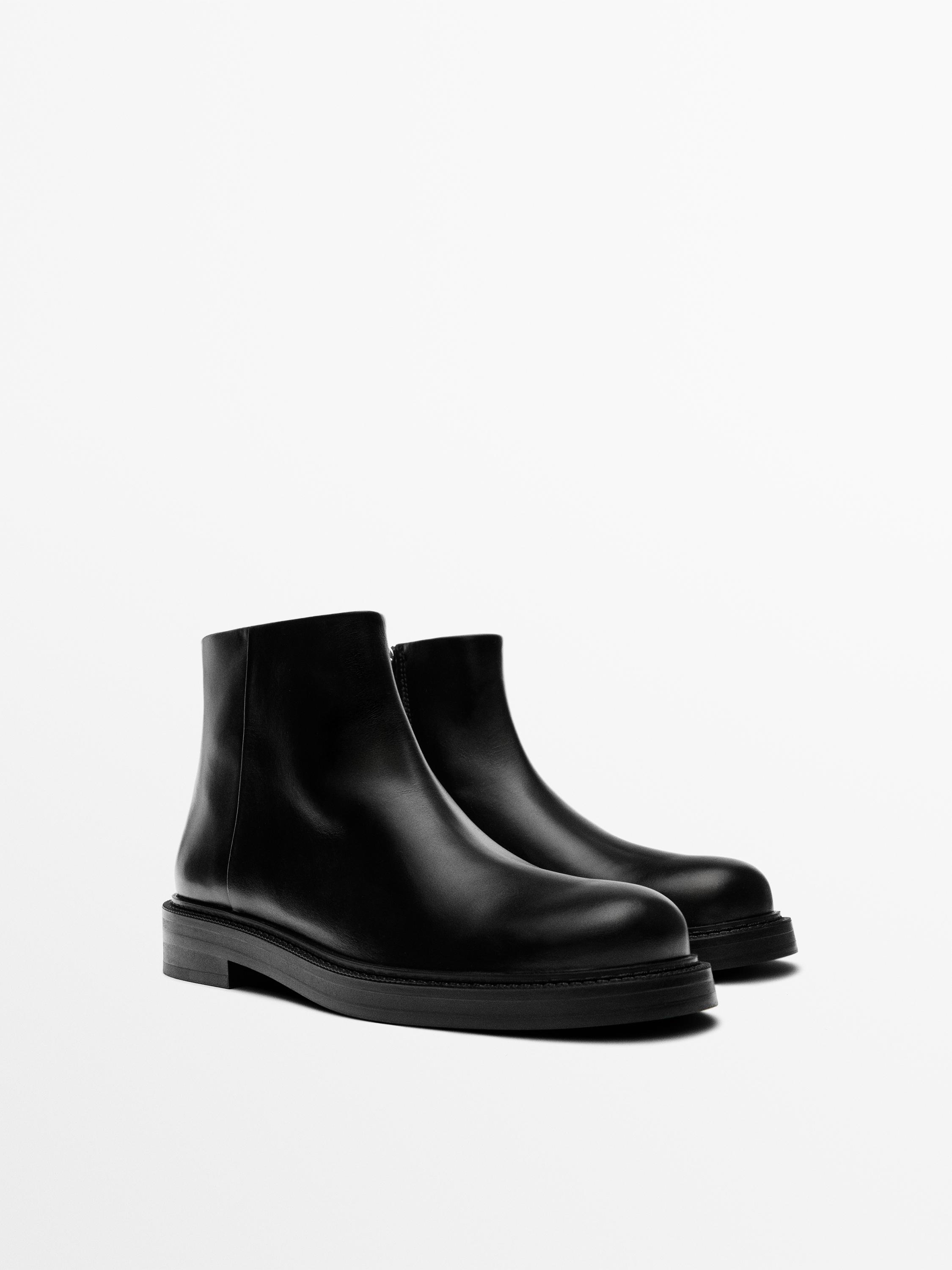 Leather ankle boots with suede lining — BLACK