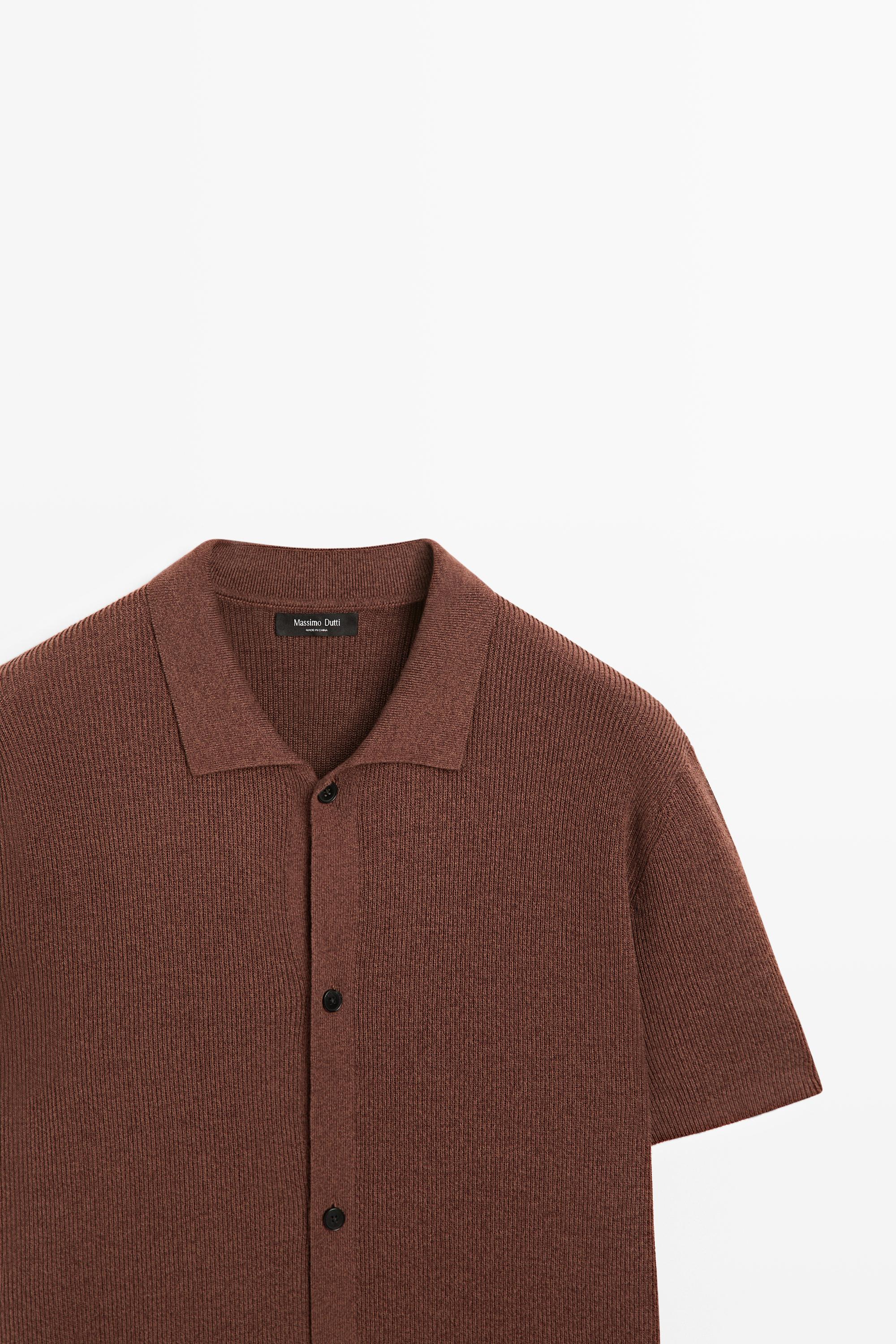 Linen blend knit shirt-collar polo — TERRA COTA