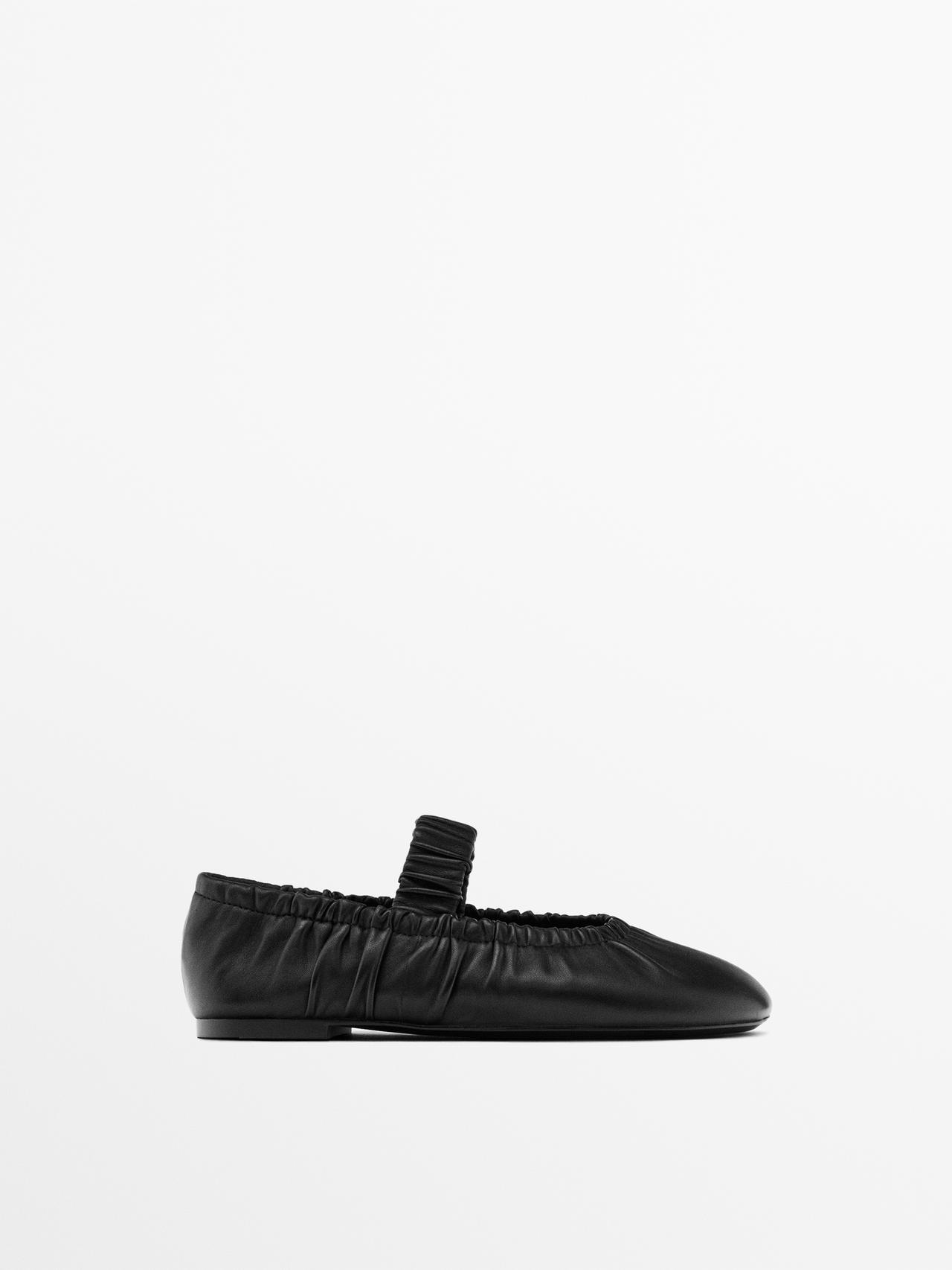 Massimo Dutti - Dame - Ballerinasko I Blødt Skind Med Stretch - Sort - 40