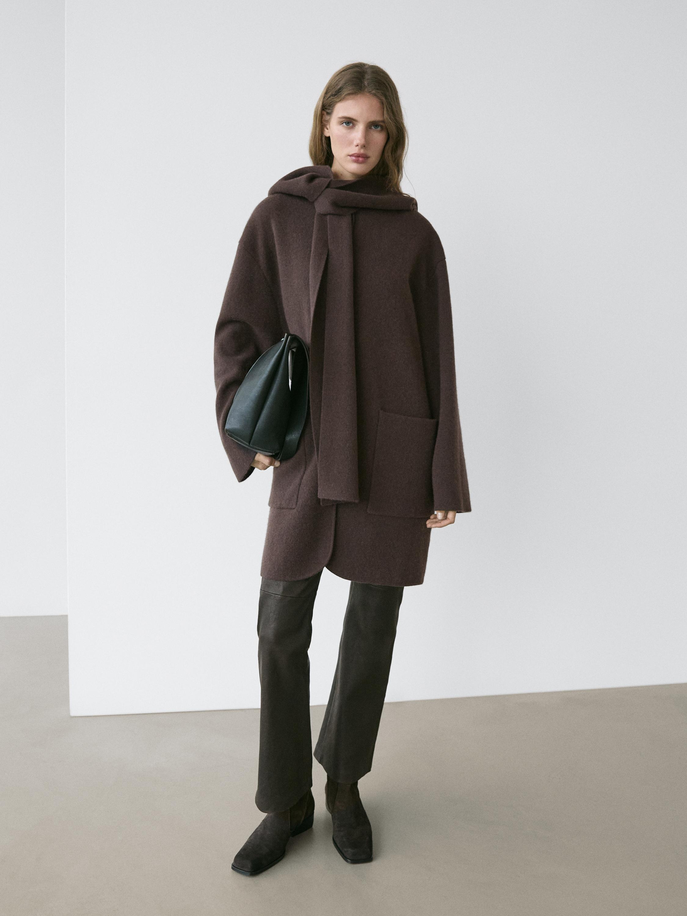 ג'קט ארוך עם עיטור צעיף בקפוצ'ון