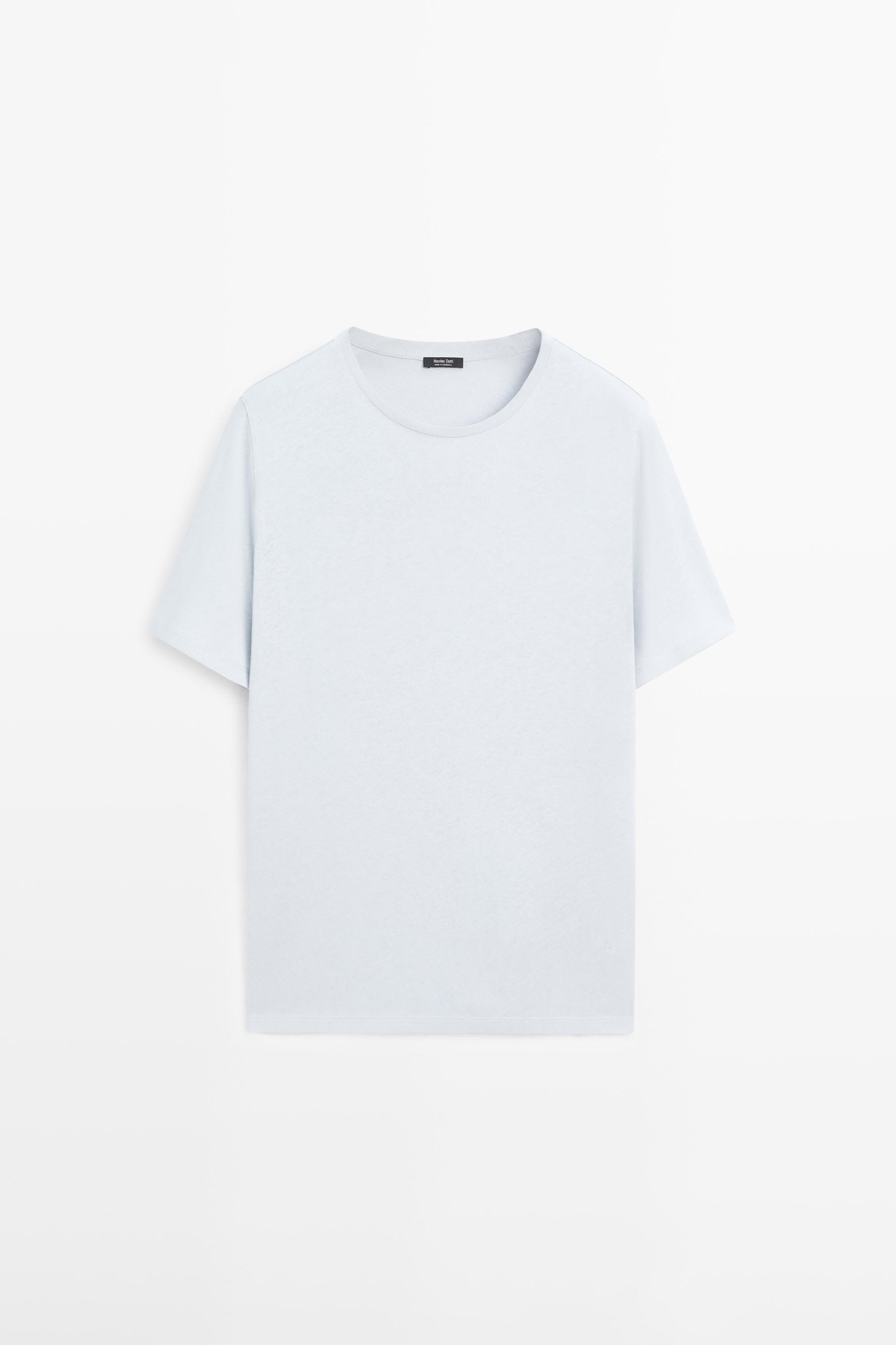 Short sleeve linen and cotton T-shirt — Light Blue