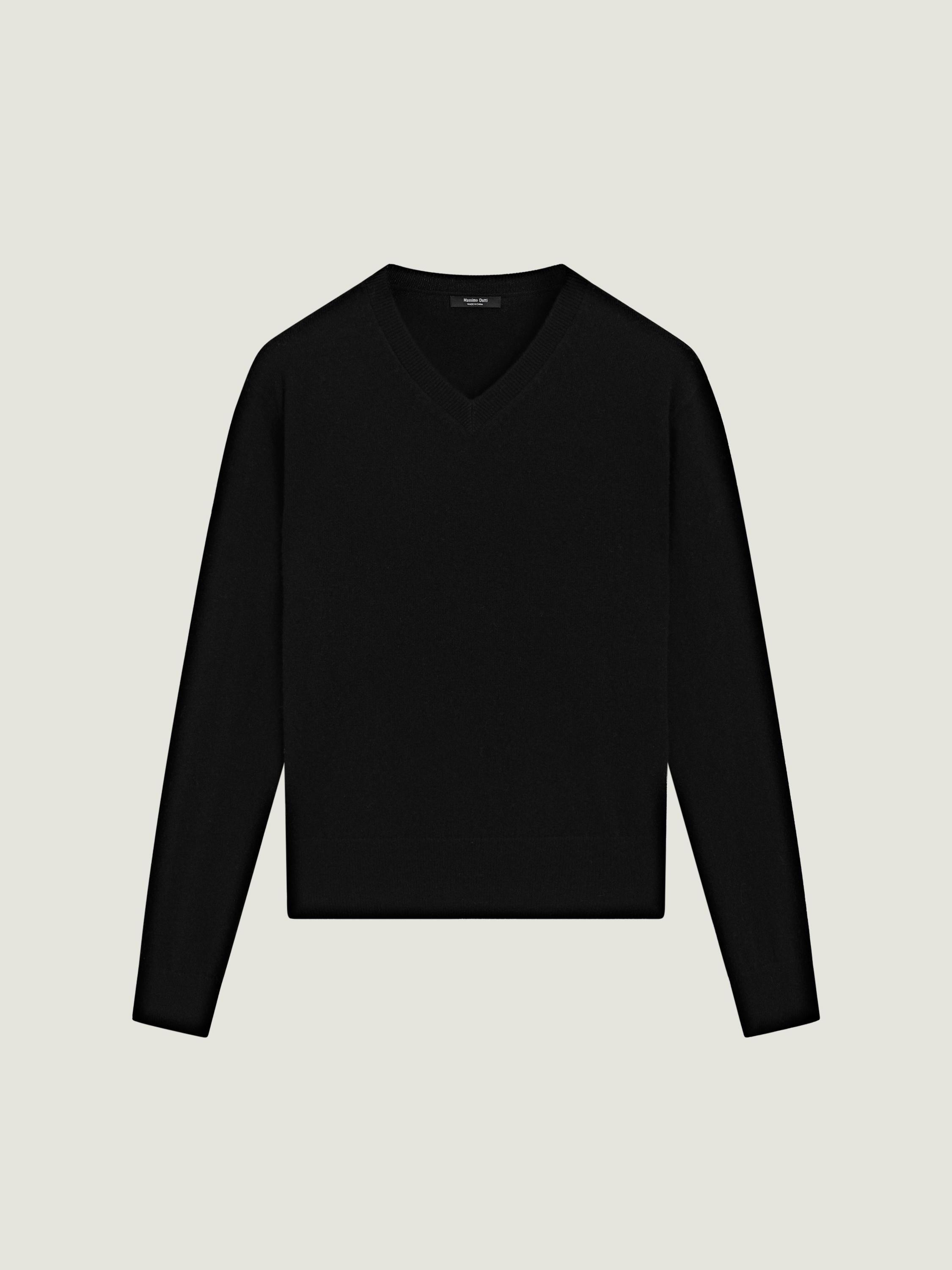 Wool blend knit V-neck sweater — BLACK