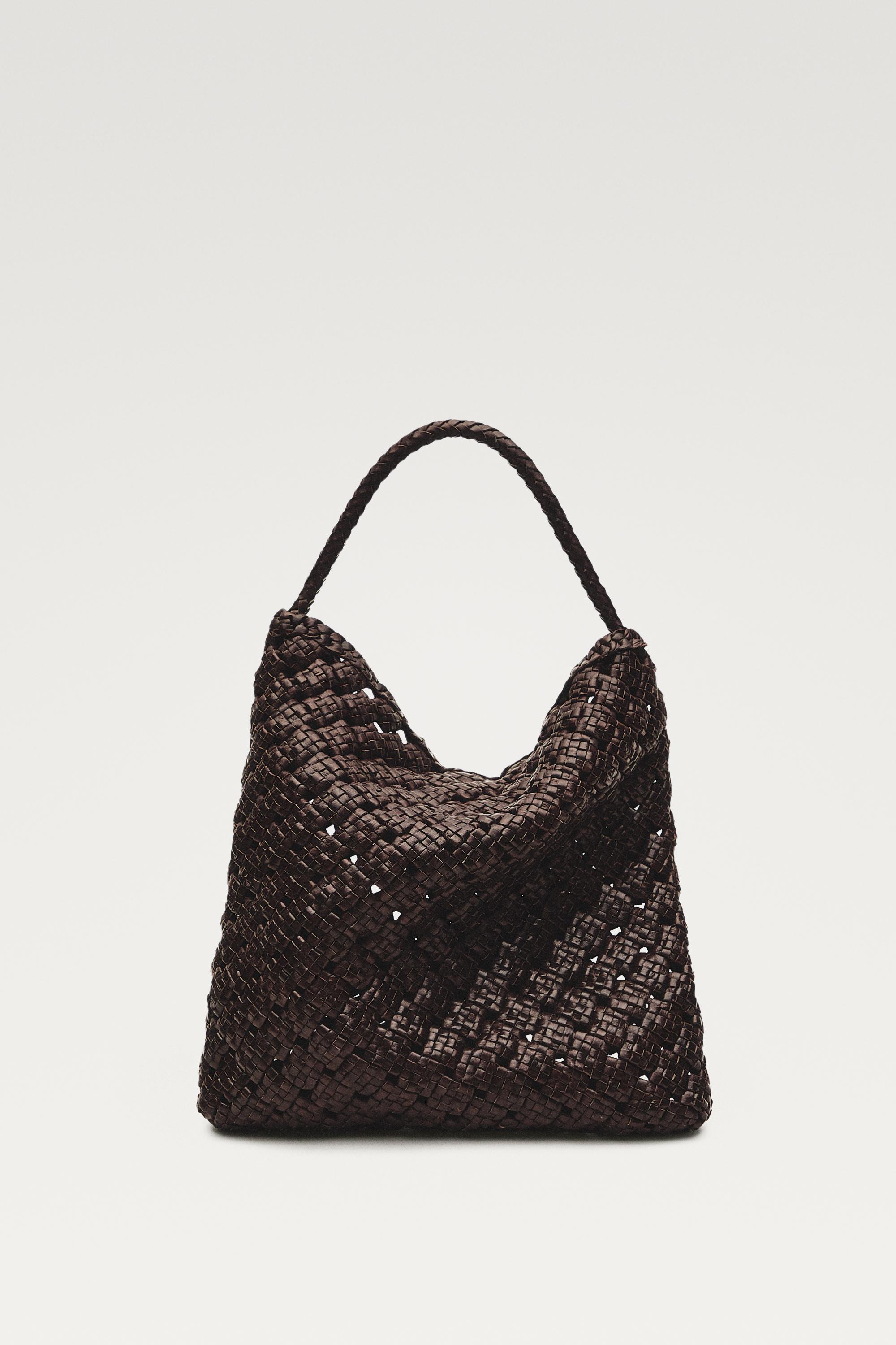 Medium braided nappa leather bag — BROWN