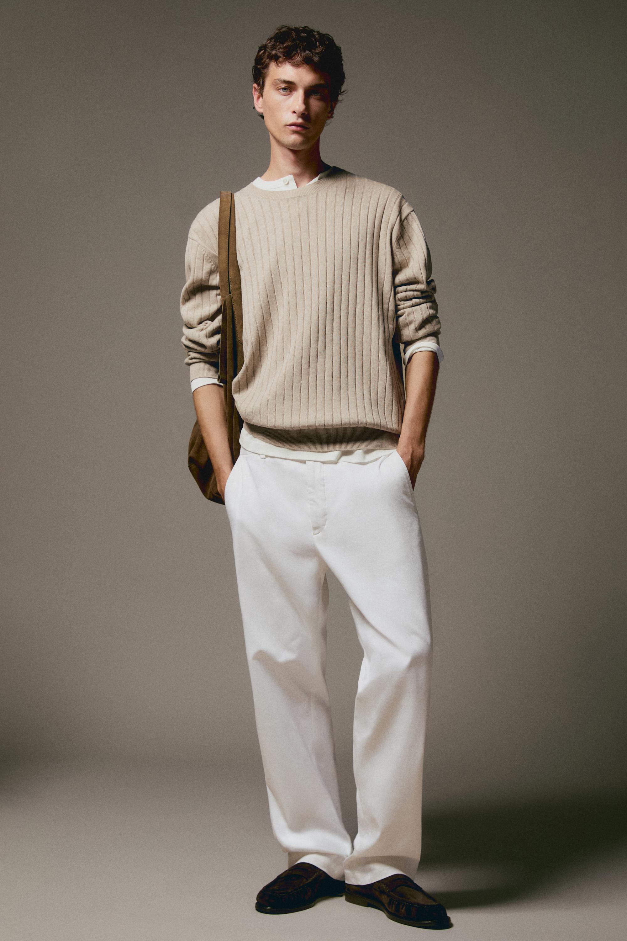100% cotton ribbed knit sweater — GREENISH