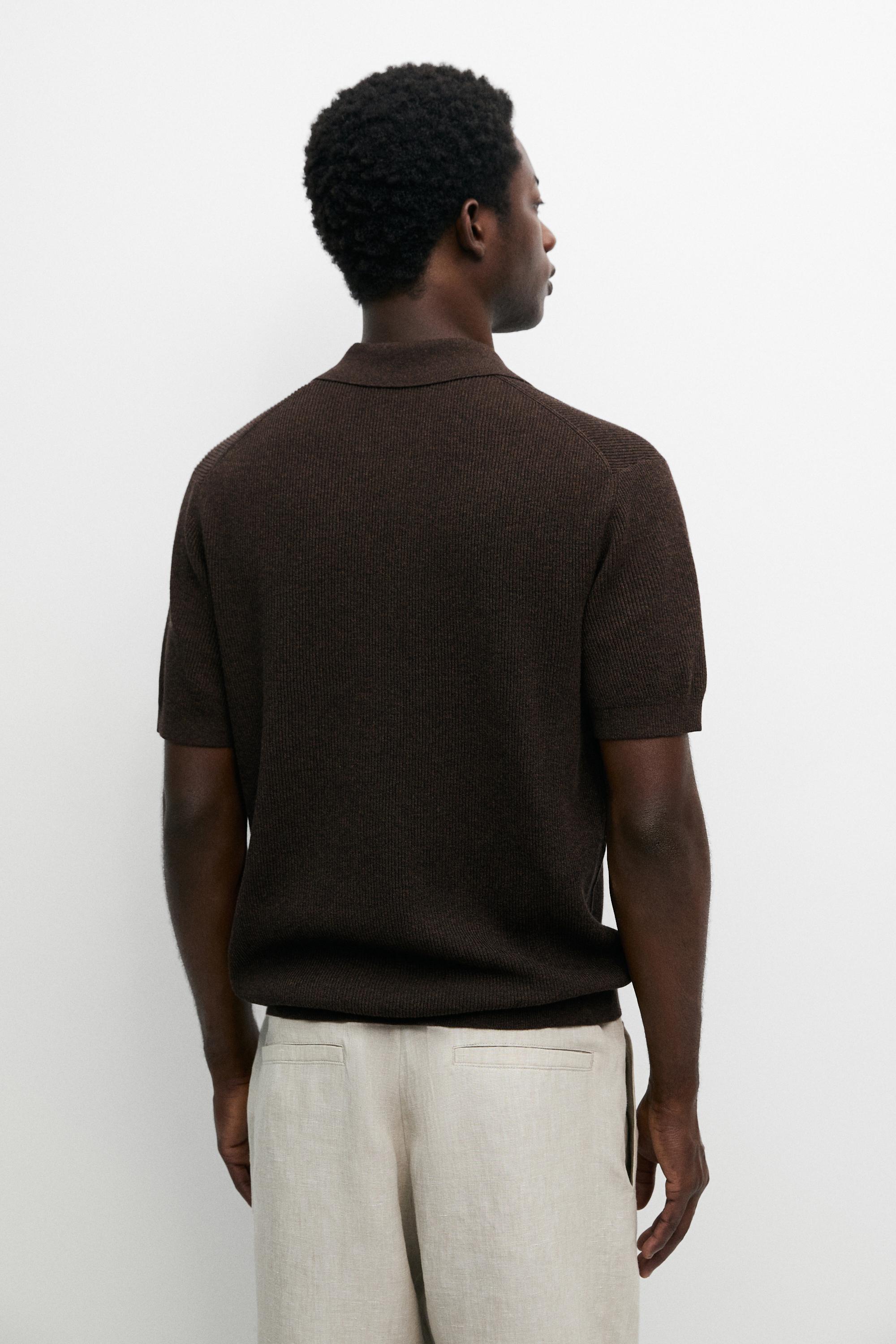 Cotton blend knit polo sweater — BROWN