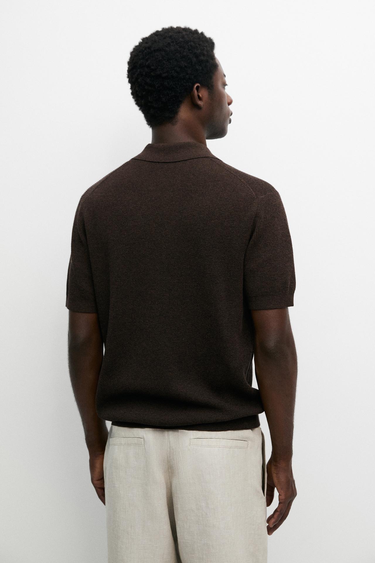 Cotton blend knit polo sweater — BROWN
