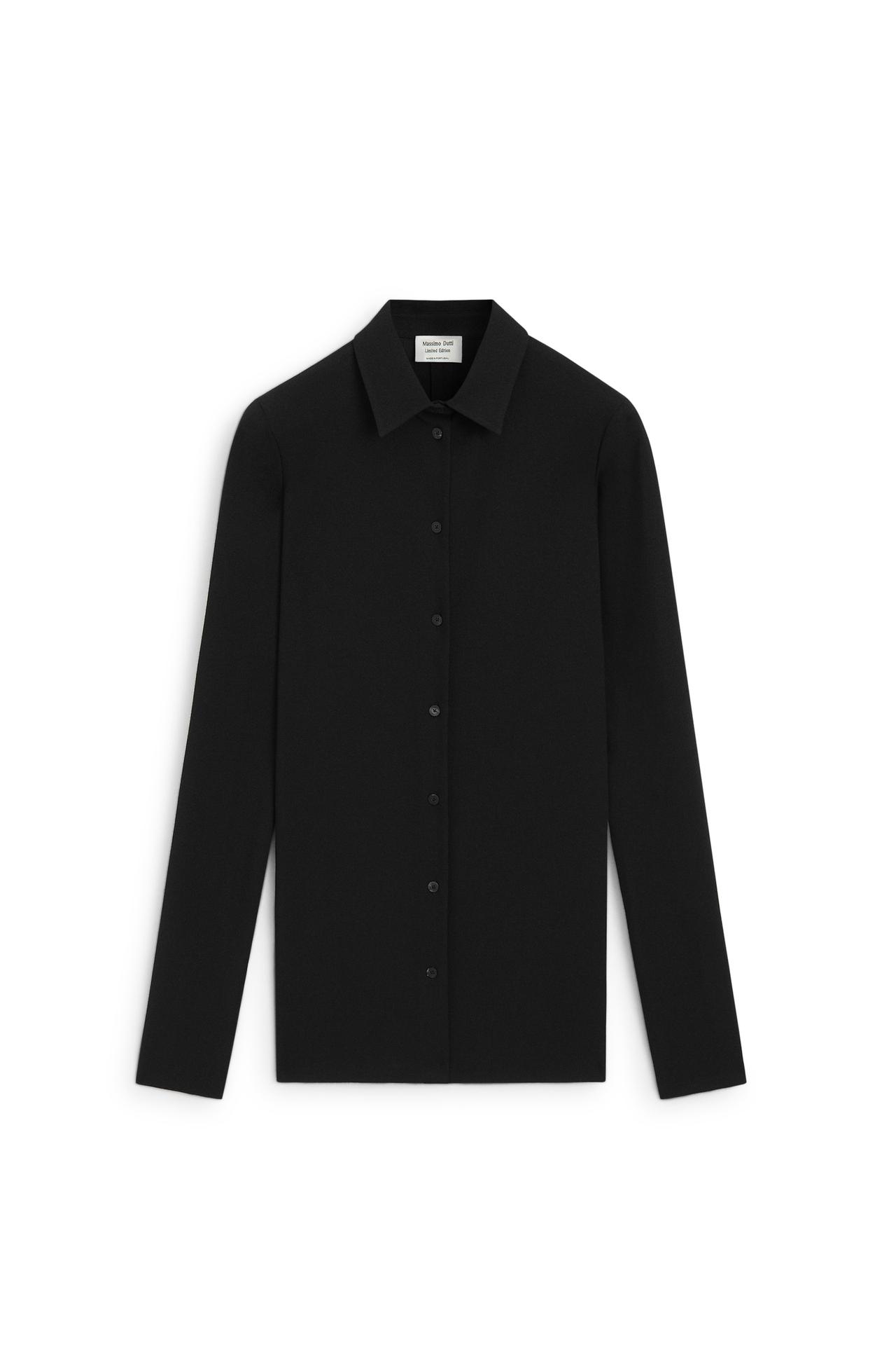 Stretch long wool blend shirt - LIMITED EDITION — BLACK