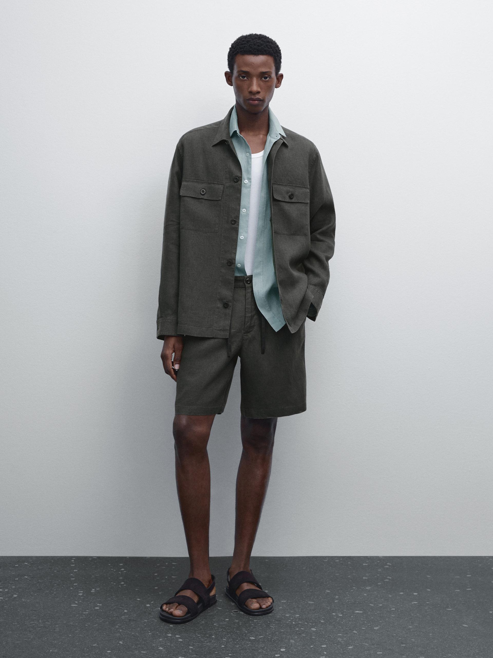 Surchemise 100 % Lin - Vert Foncé - M - Massimo Dutti - Homme
