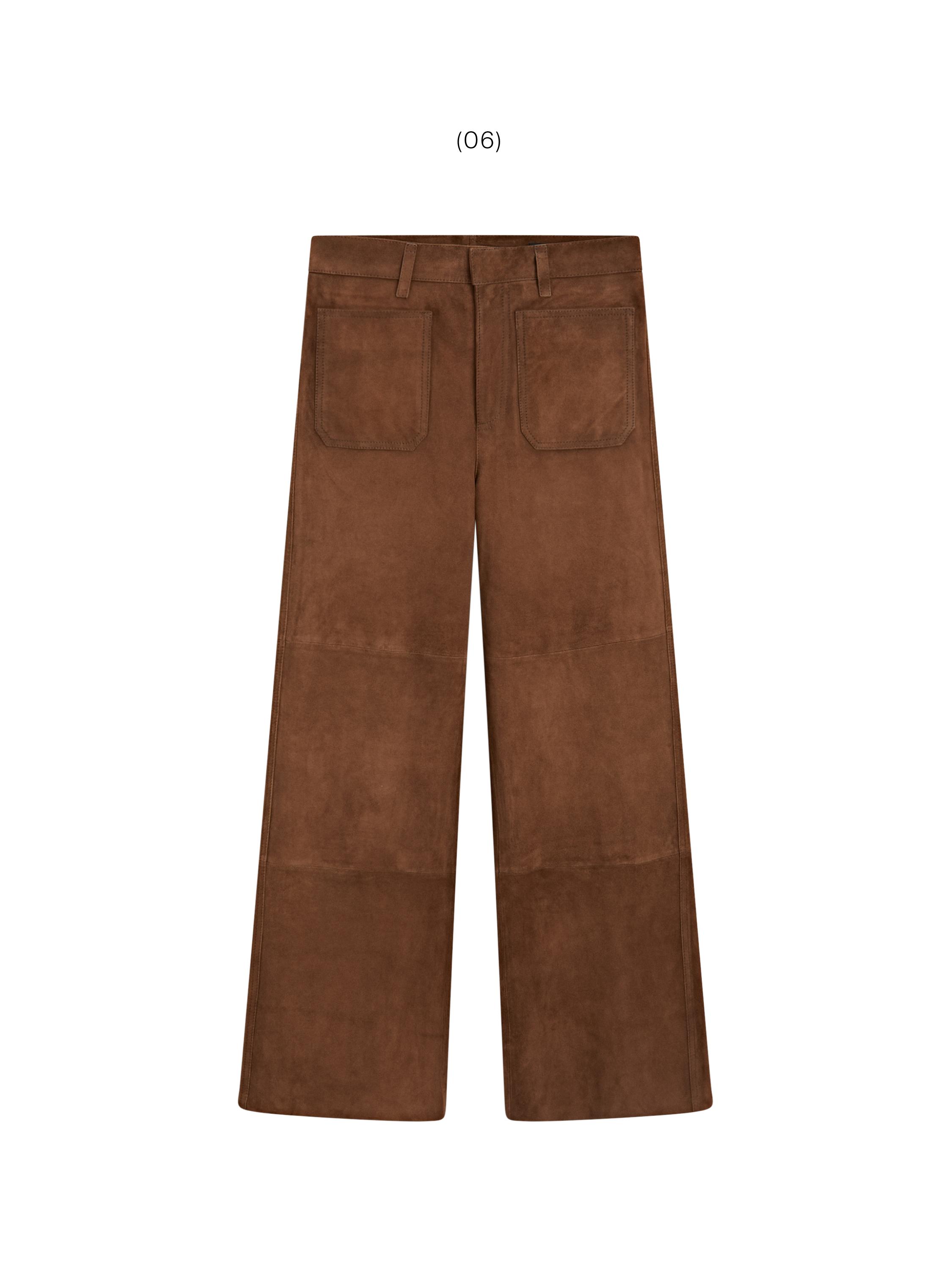 Cropped suede leather trousers with drawstrings — BROWN