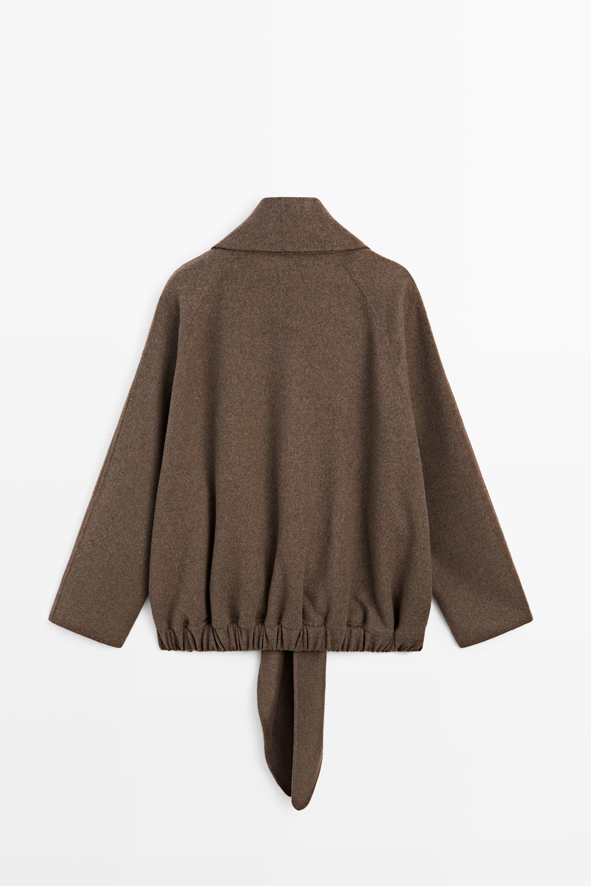 Wrap-style melange wool blend jacket — MOLE BROWN