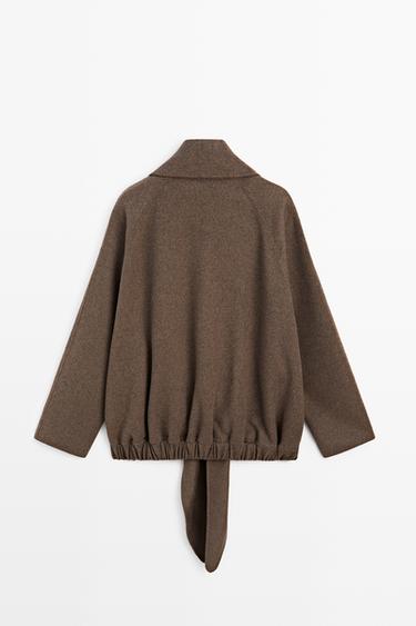 Wrap-style melange wool blend jacket — MOLE BROWN 6