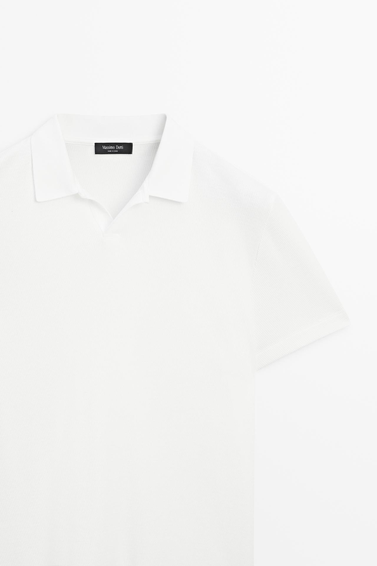 Textured 100% cotton polo shirt — WHITE