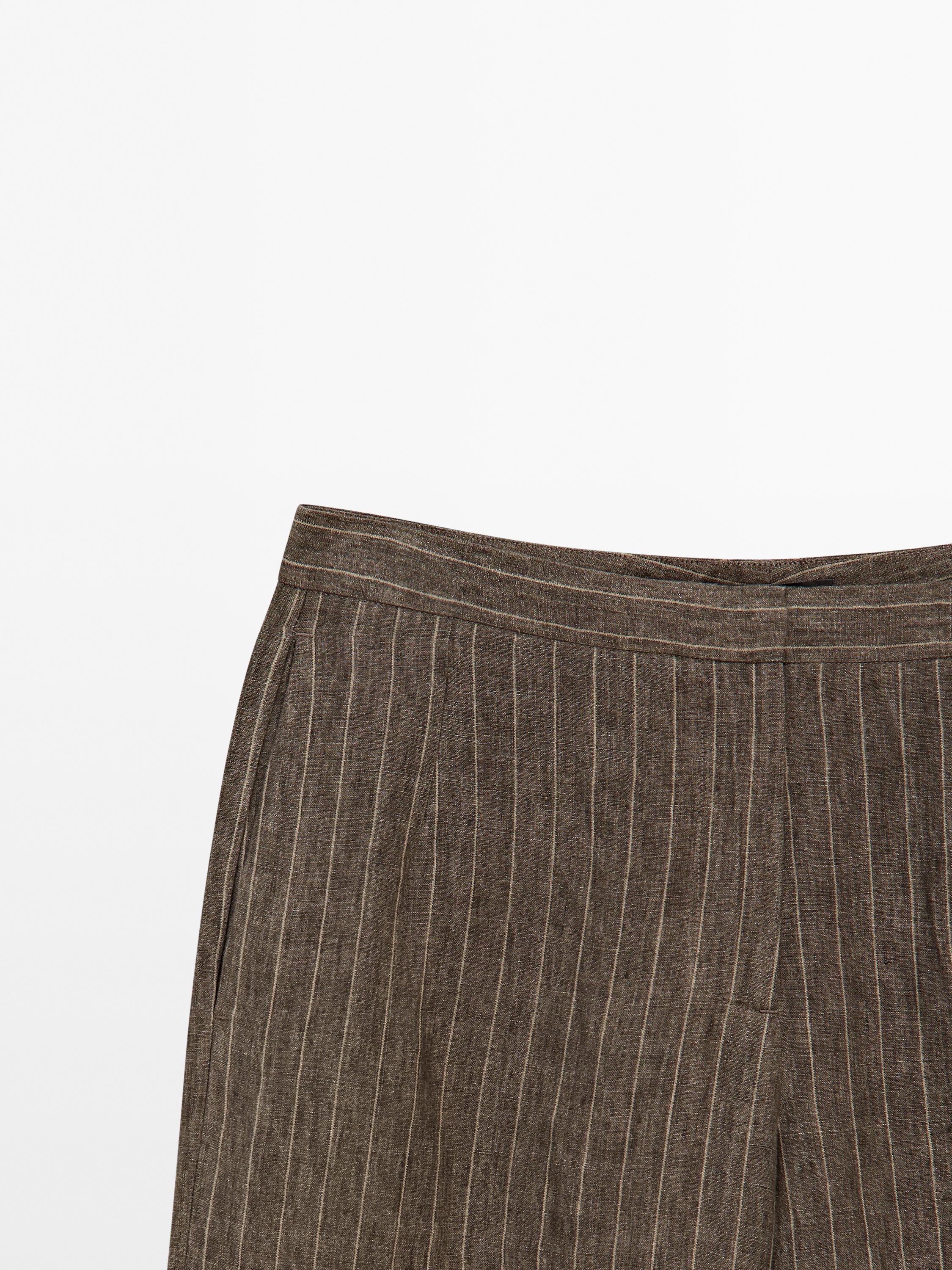 Pantalon de tailleur à rayures 100 % lin