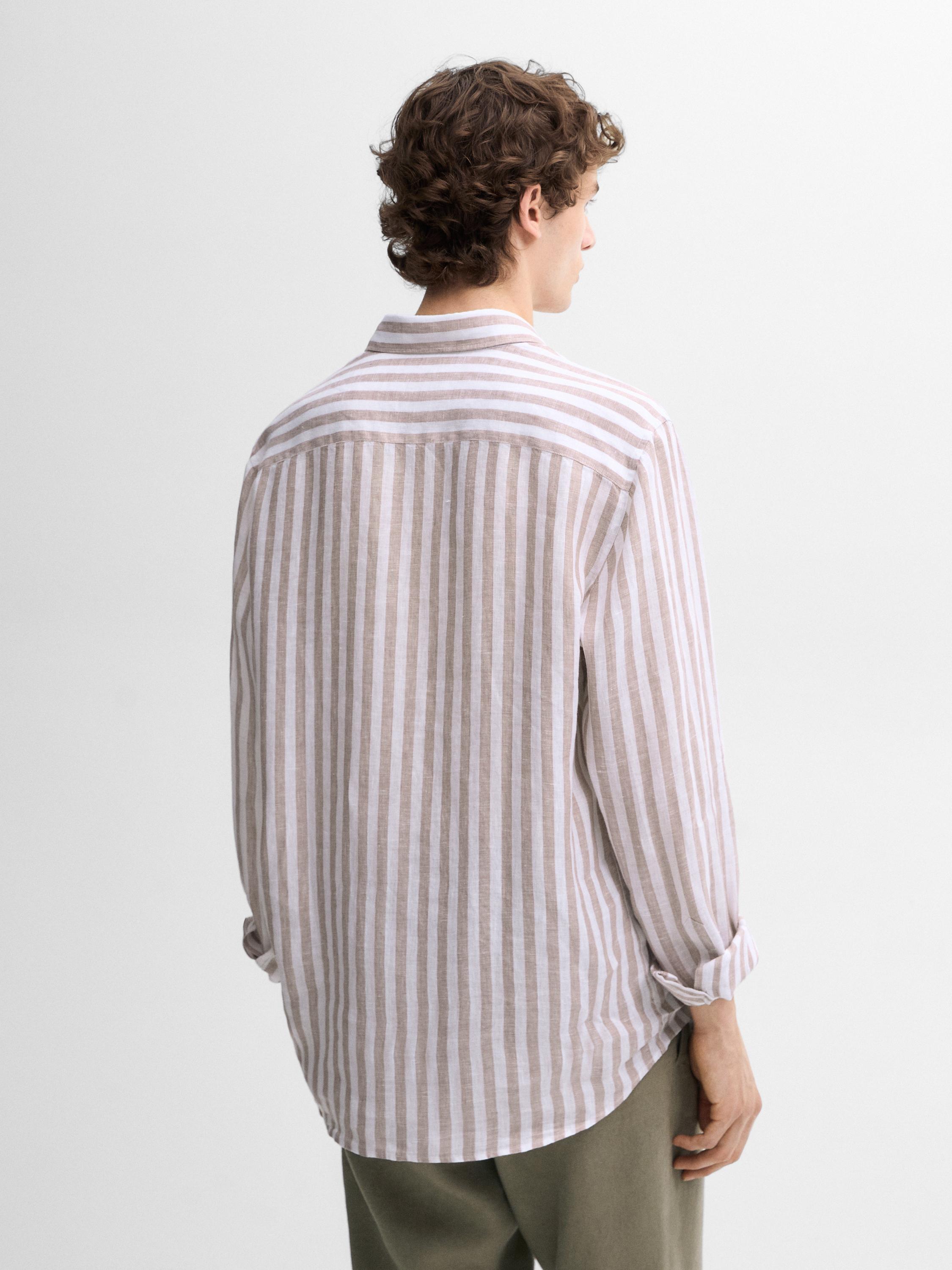Chemise à rayures en pur lin coupe slim