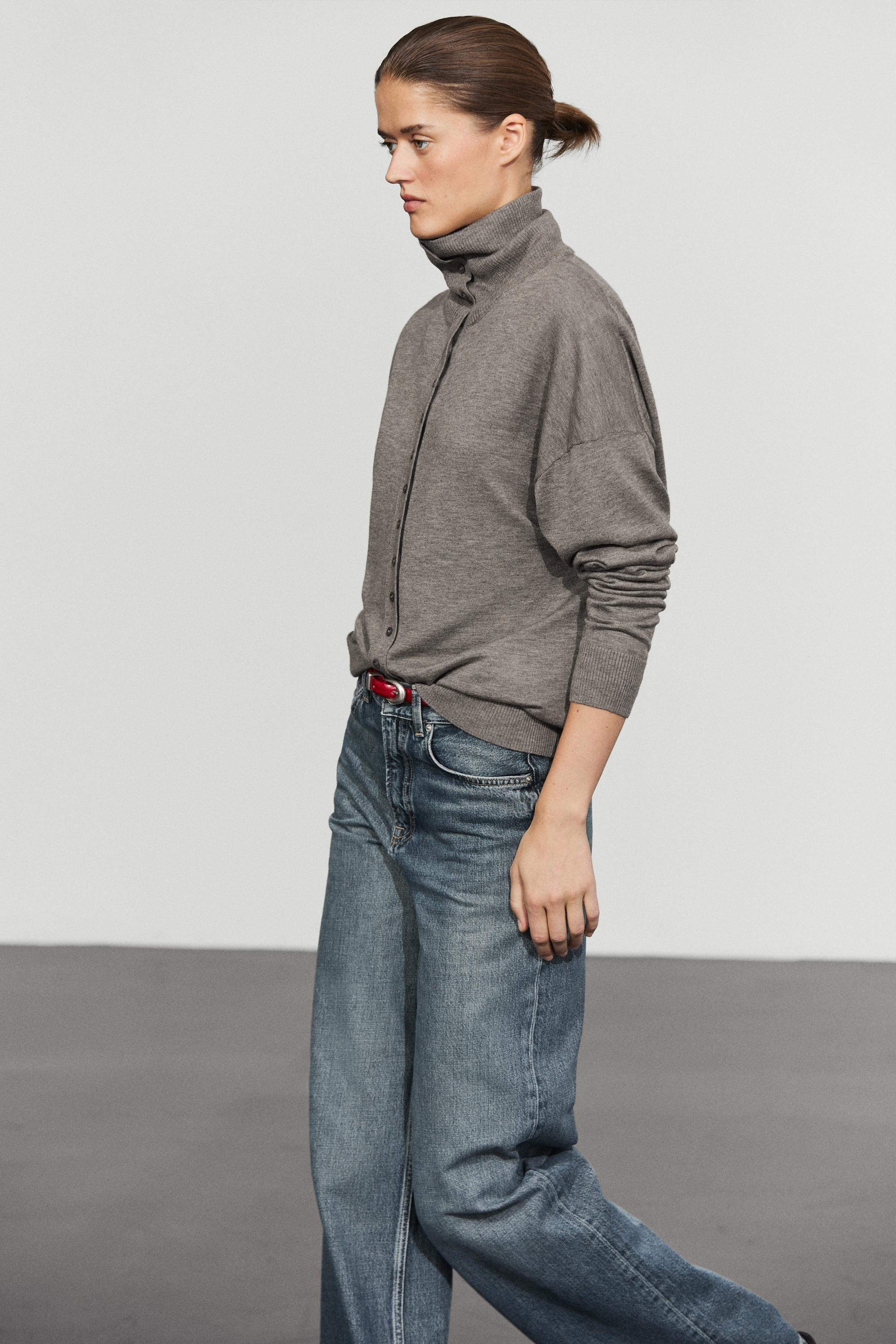 Turtleneck cardigan with button detail — GREY
