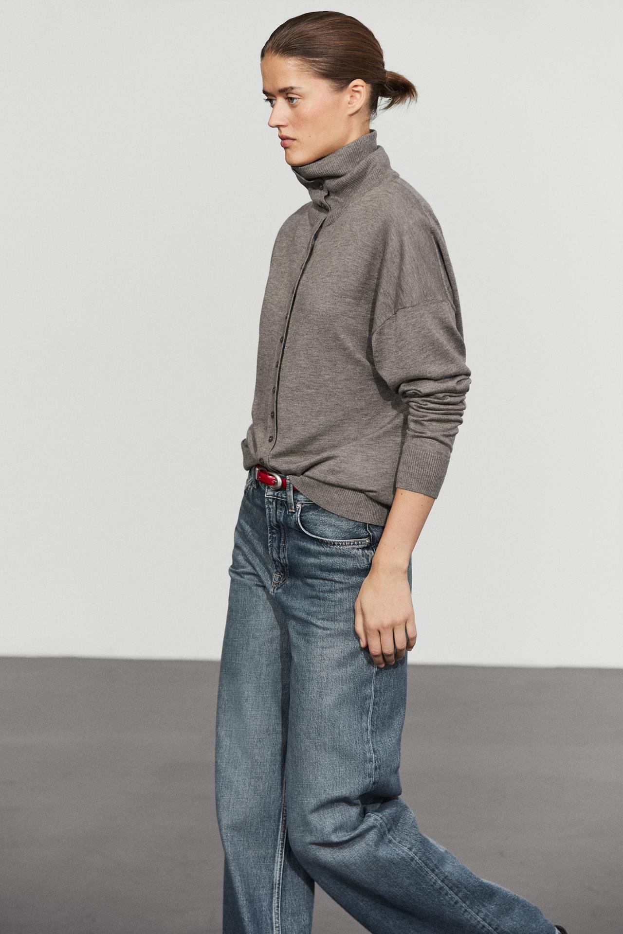 Turtleneck cardigan with button detail — GREY