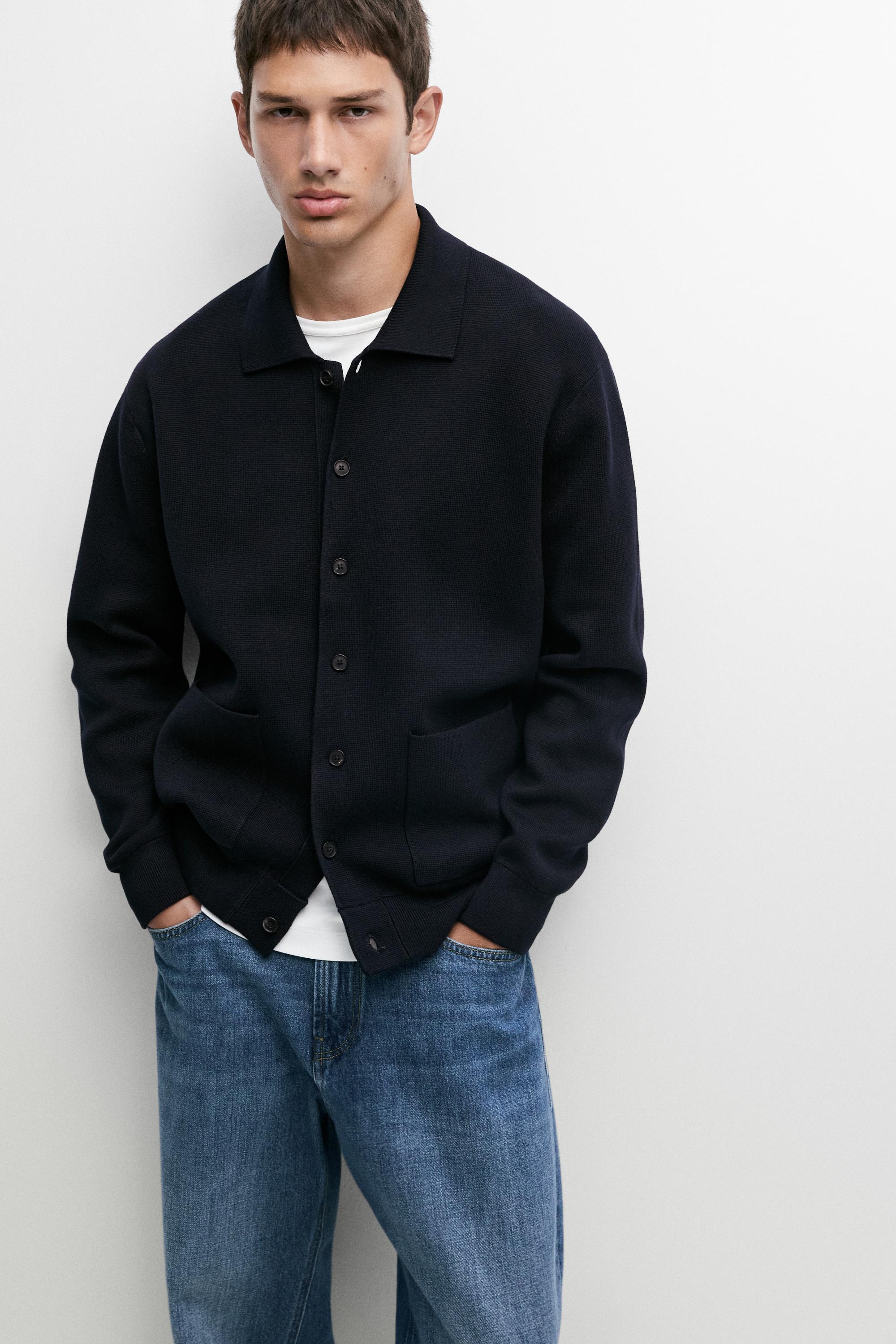 Strick-Cardigan aus 100 % Baumwolle mit Polo-Kragen