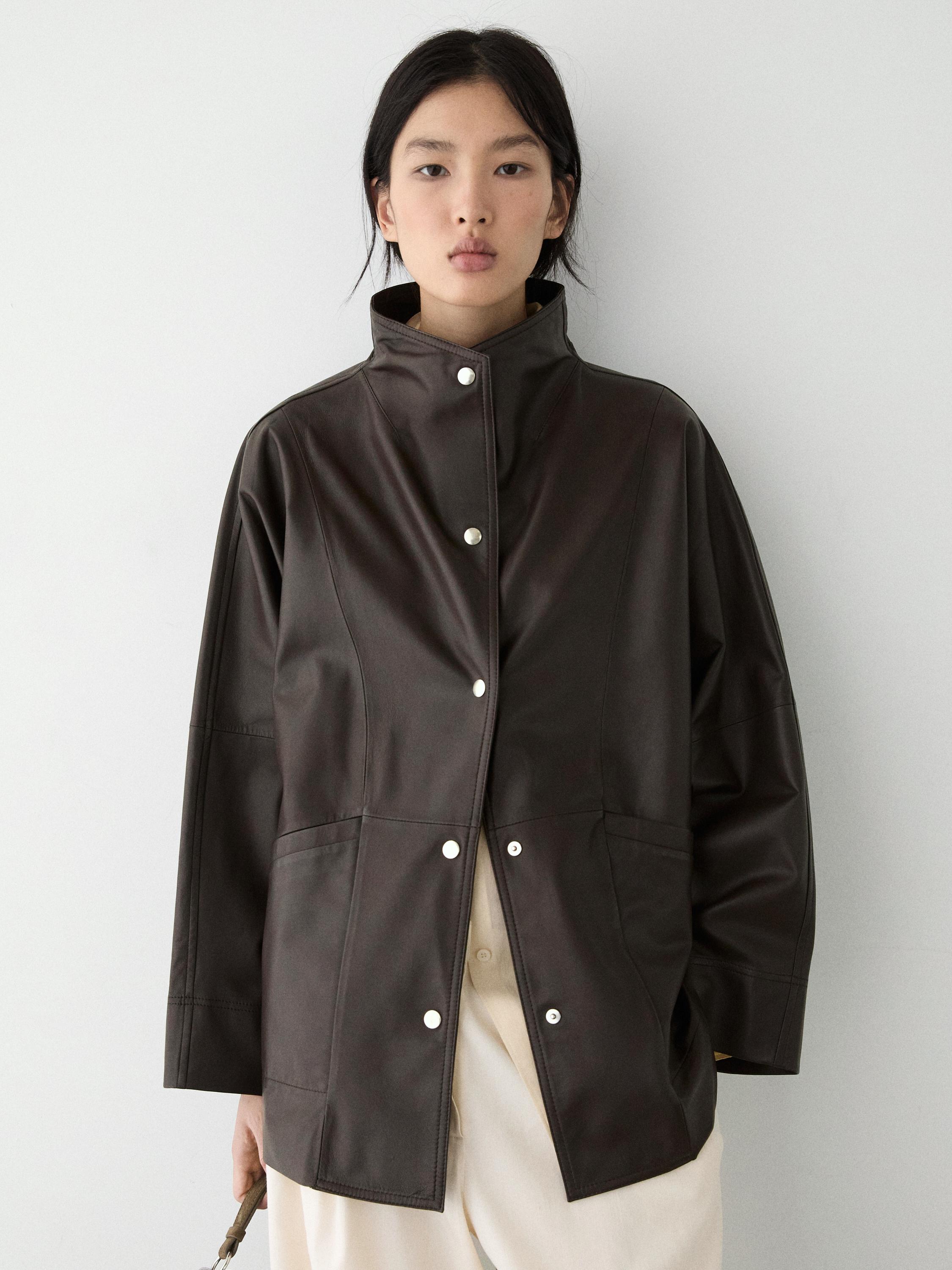 Nappa leather cape jacket — BROWN