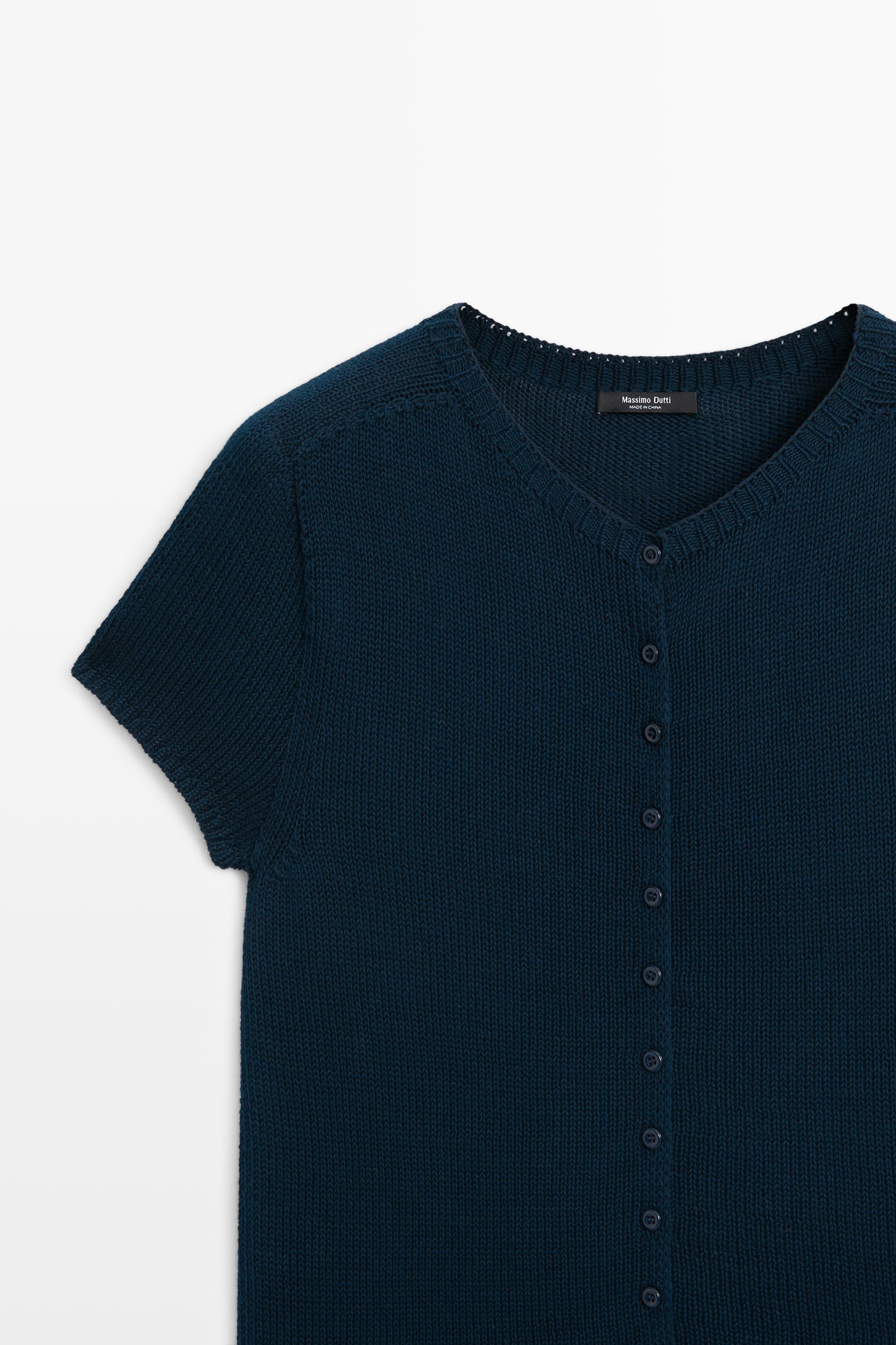 Cotton silk blend knit cardigan — NAVY BLUE