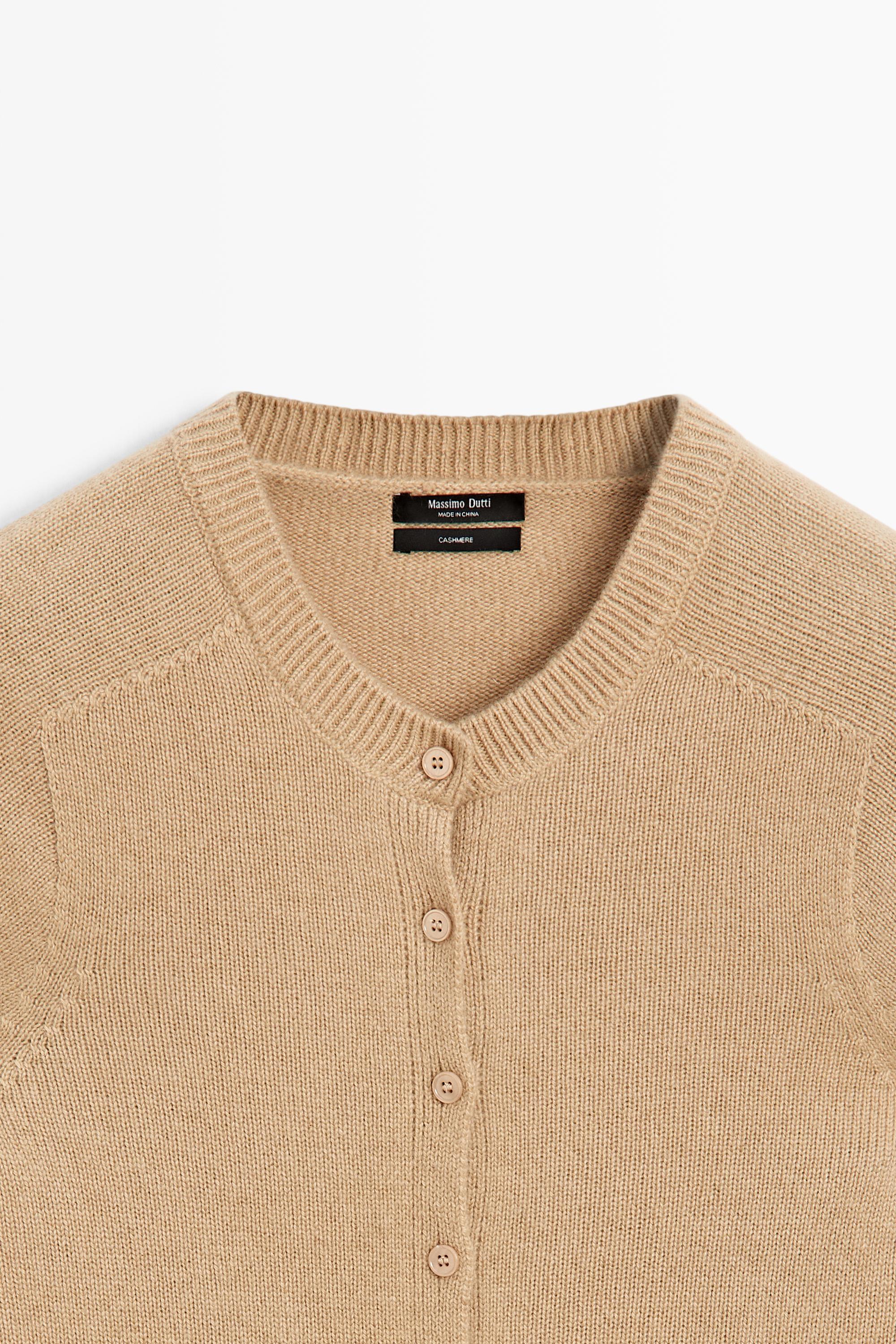 100% cashmere cropped knit cardigan — CAMEL
