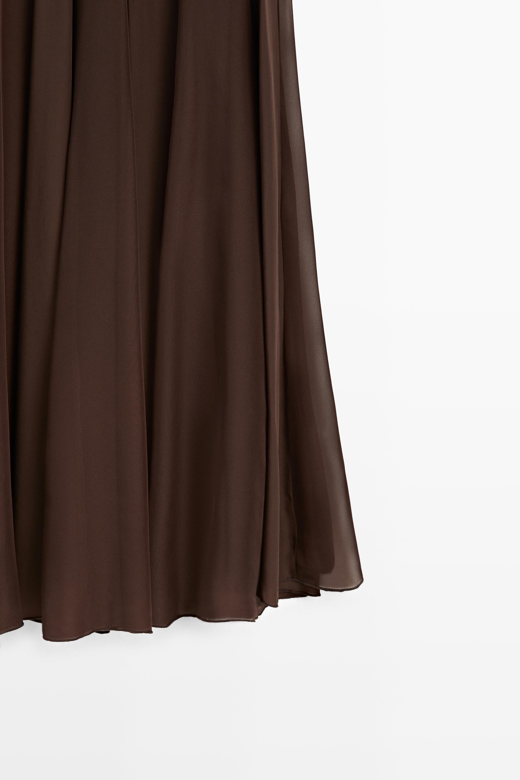 Flowing flared midi skirt — BROWN