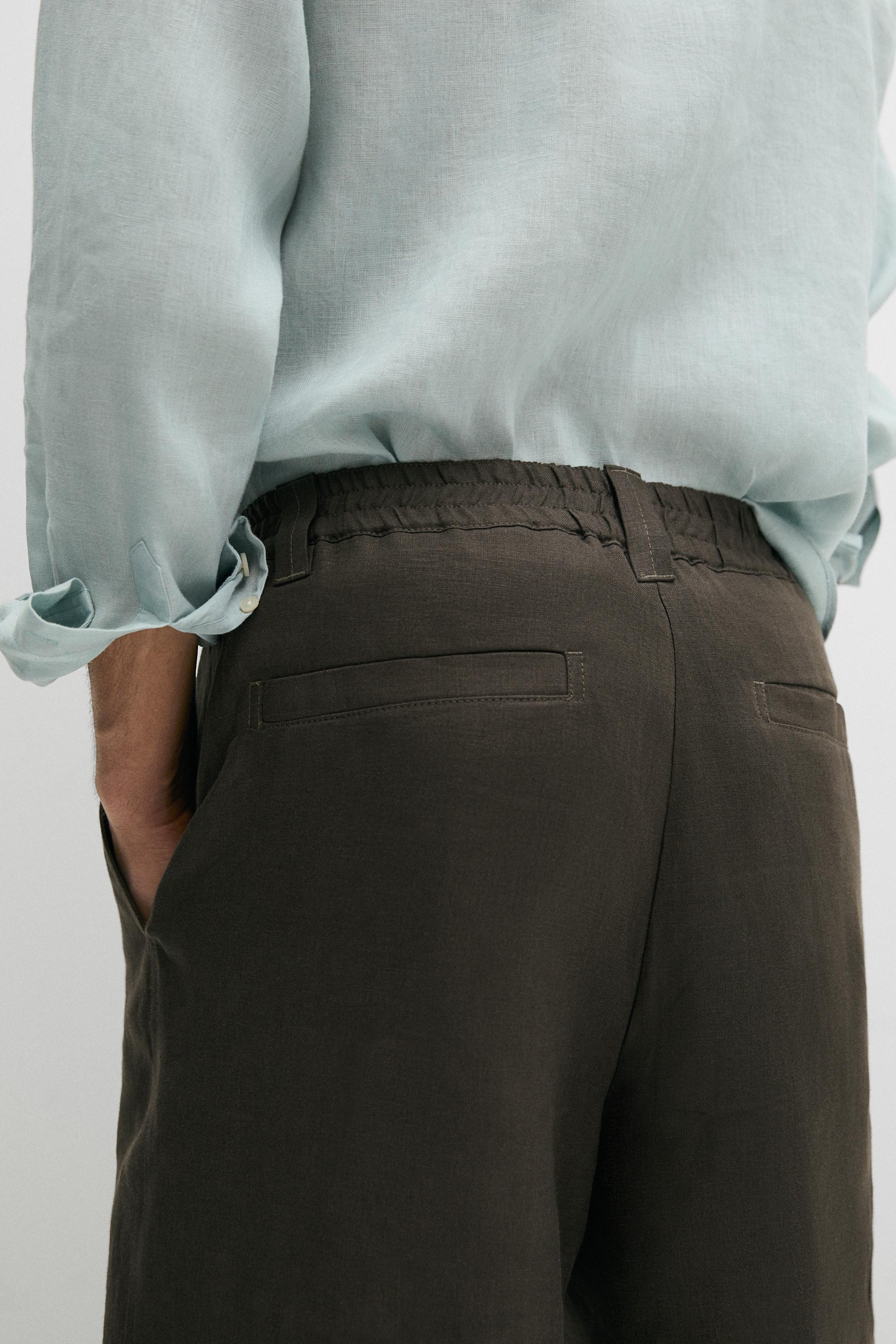 100% linen short Bermuda shorts — KHAKI