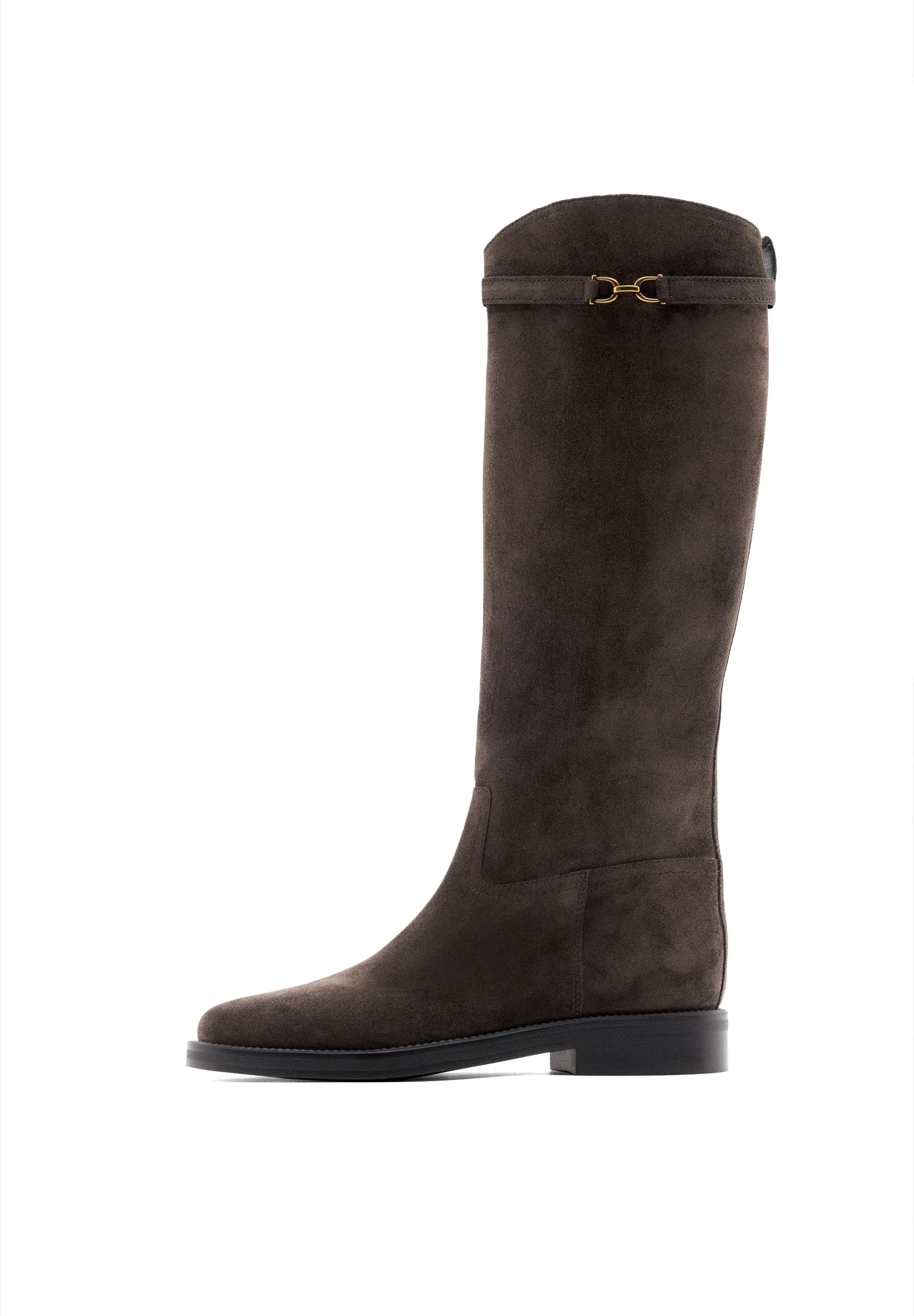 Split suede leather equestrian boot — BROWN