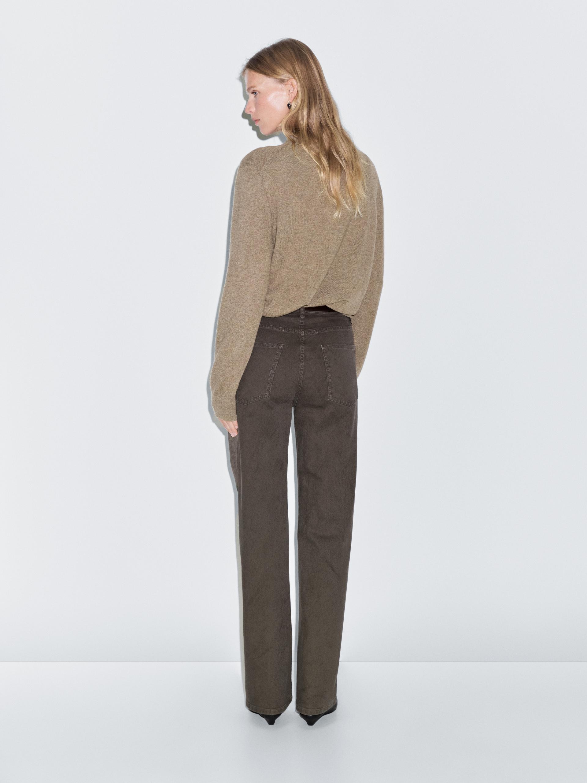 Jeans Wide Leg Tiro Alto - Tabaco - 34 - Massimo Dutti - Mujer