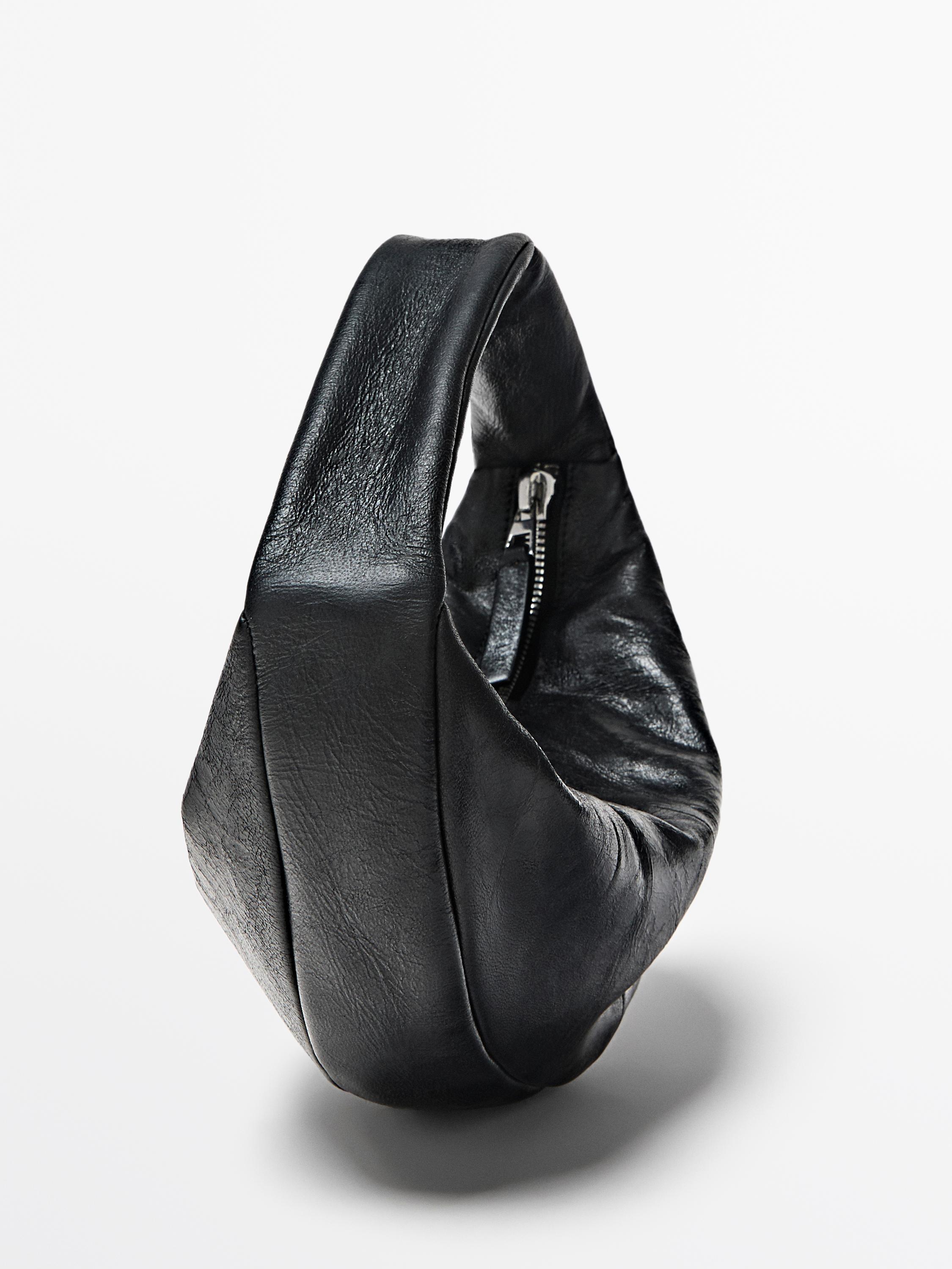 Mini nappa leather half-moon bag — BLACK