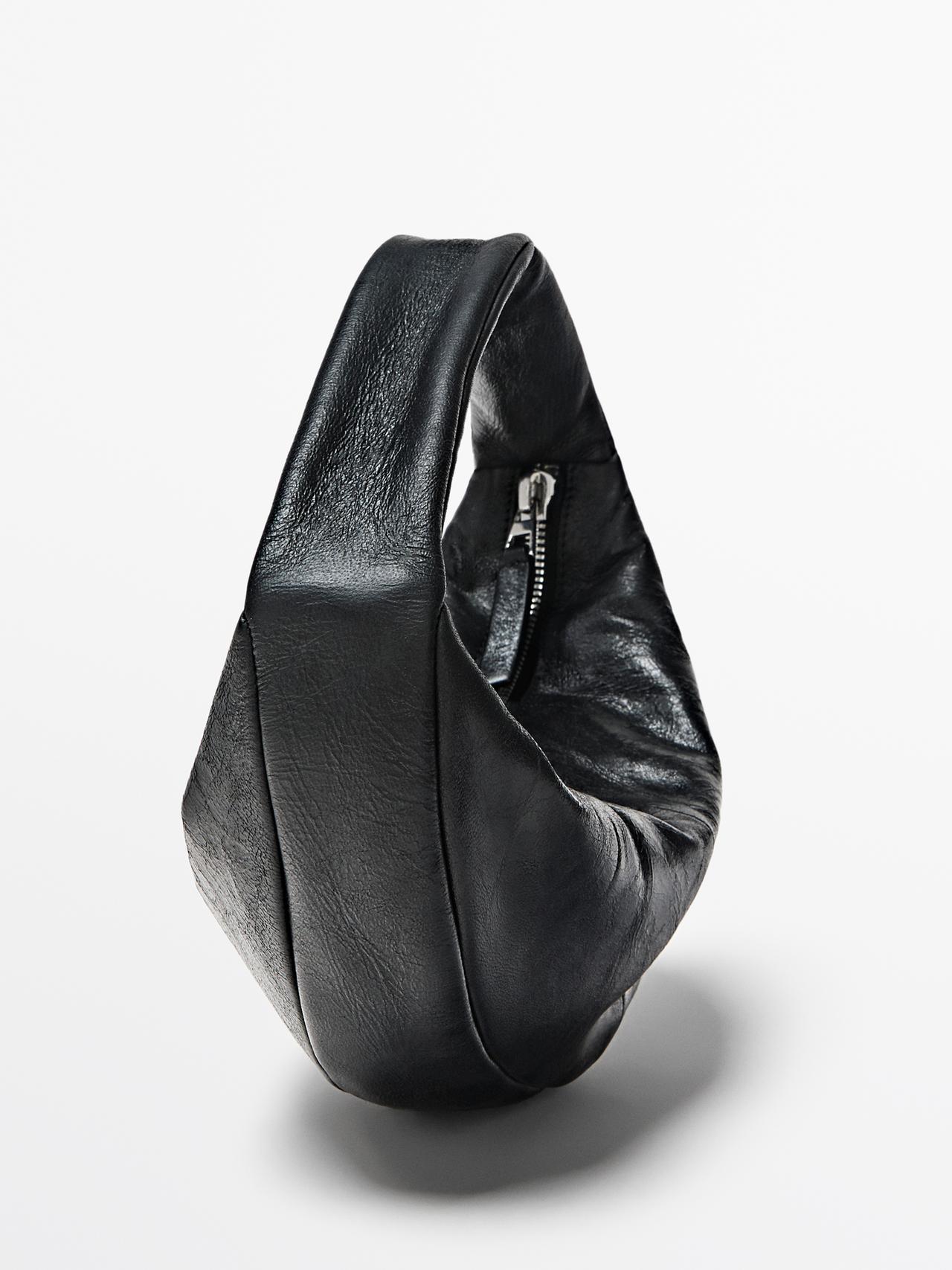 Mini nappa leather half-moon bag — BLACK