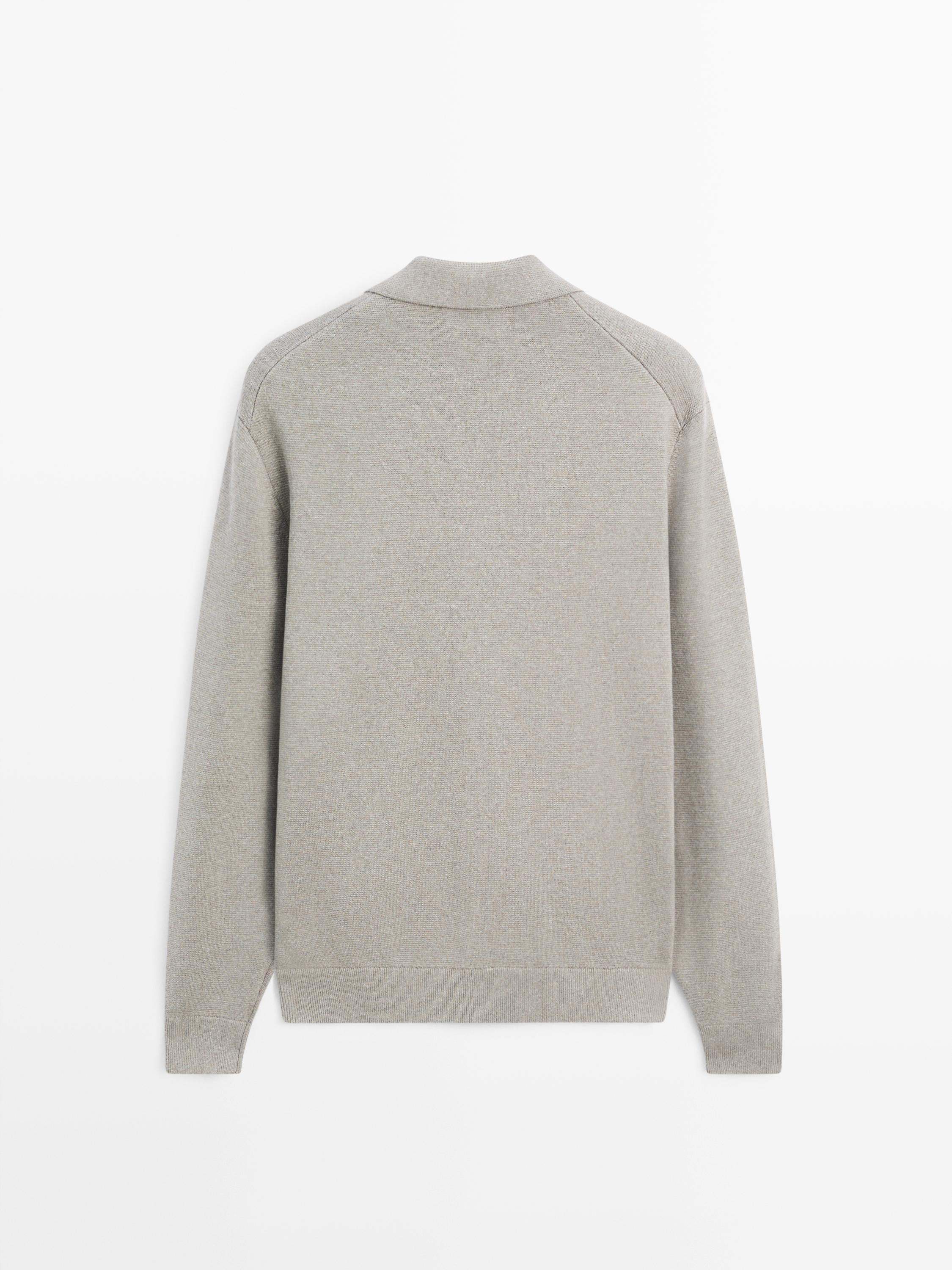 100% cotton knit cardigan with polo collar — APPLE GREEN