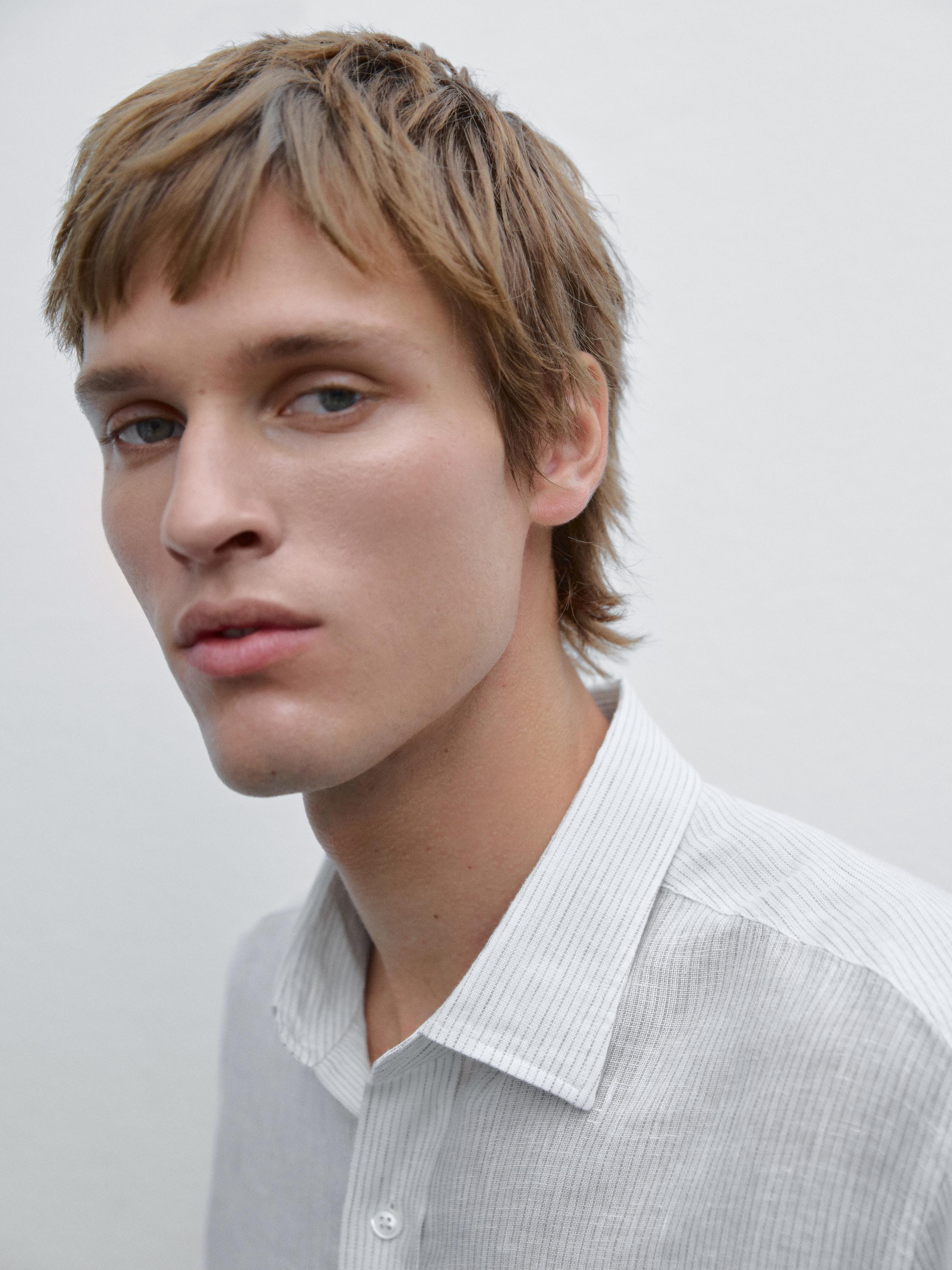Regular fit striped linen shirt