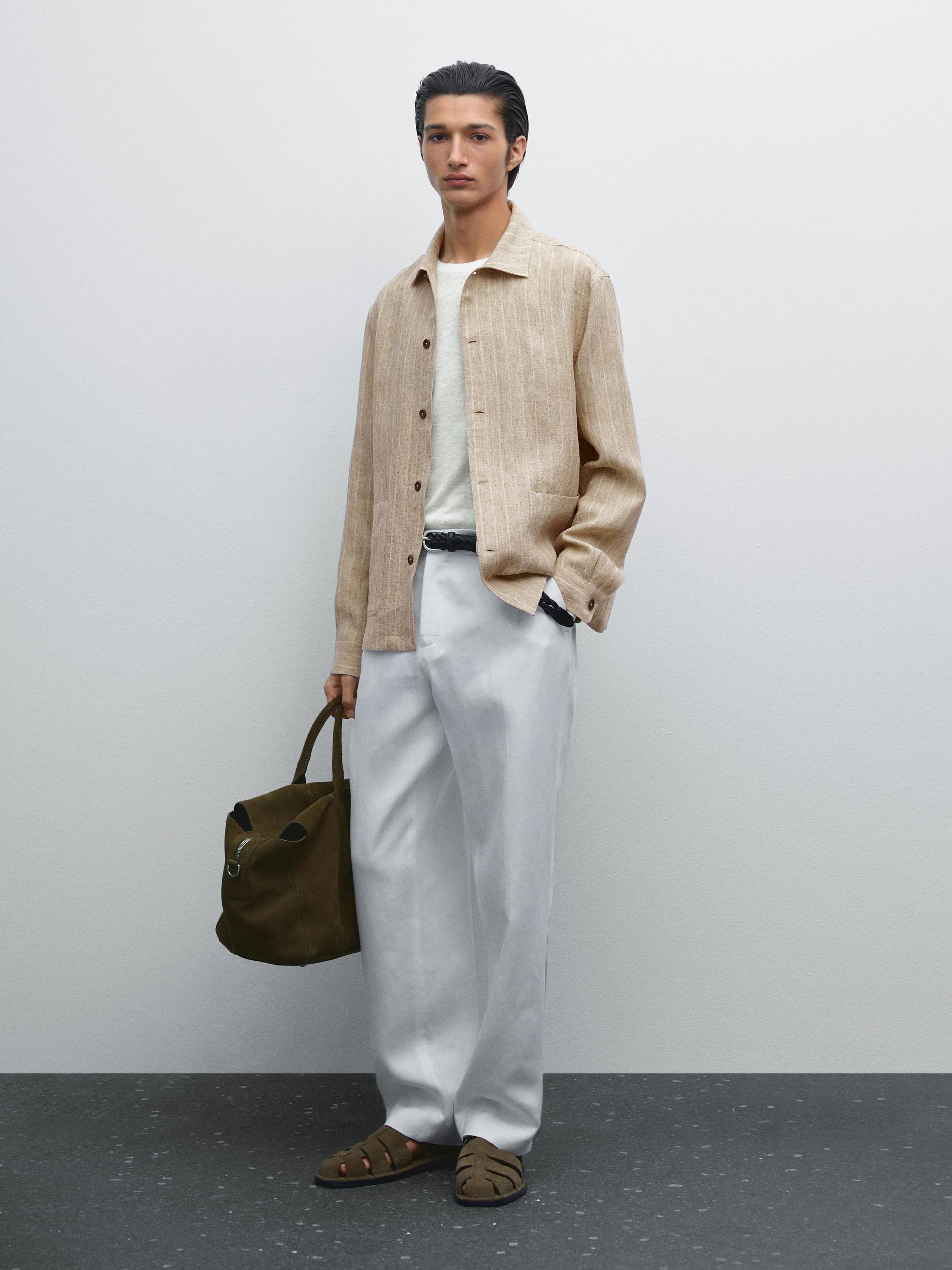 Surchemise À Rayures 100 % Lin - Beige - L - Massimo Dutti - Homme