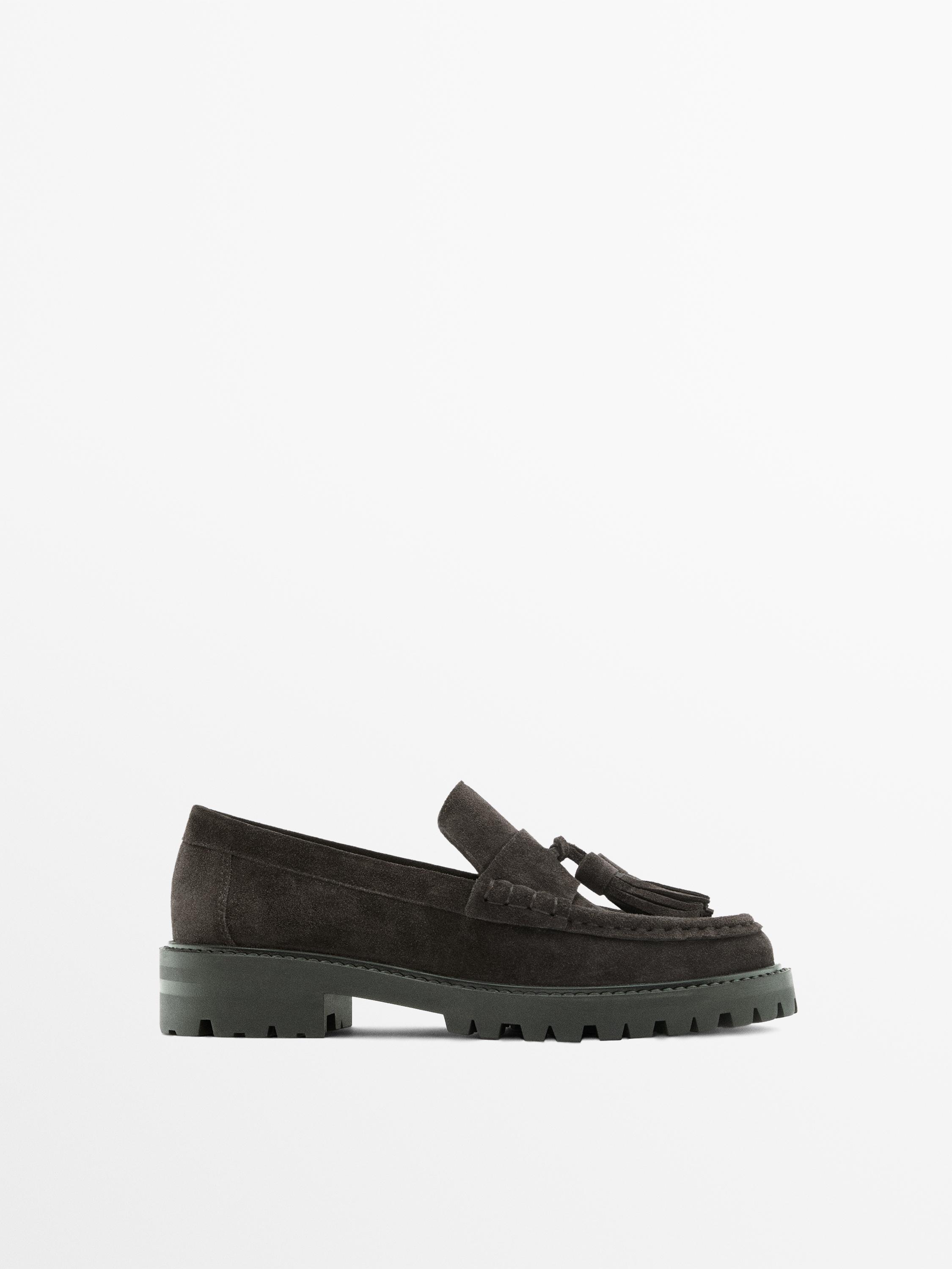 Mocassins à glands et semelle crantée en croûte de cuir